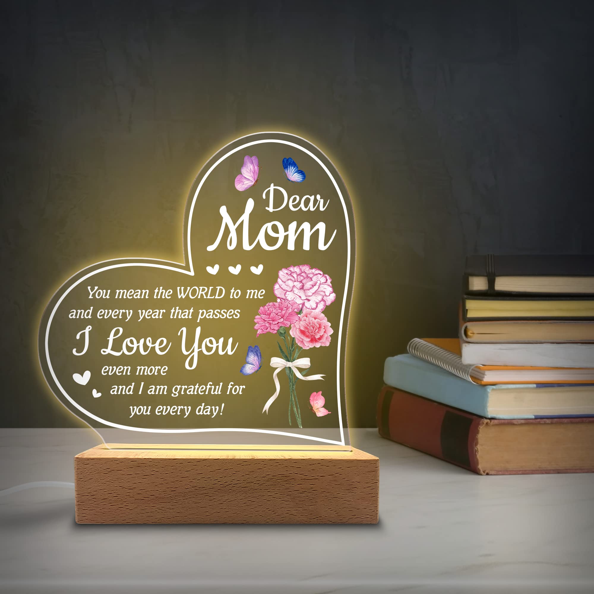 Kitchenvoy Acrylic Night Light - You Mean The World To Me - Acrylic Light Gift For Mom From Son, Daughter On Mothers Day - Birth