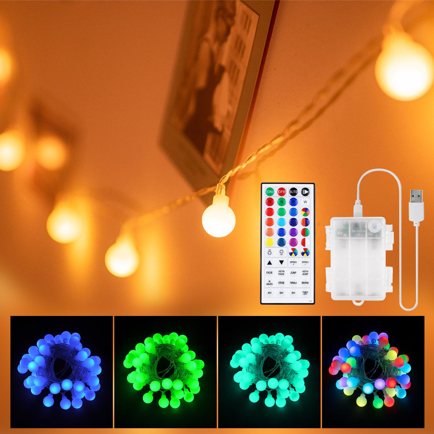 OMIKA 20FT Battery Powered String Lights, 40 LED Color Changing, USB/Battery Operated, Indoor/Outdoor Decor, Model BG-QCTB-BO-1