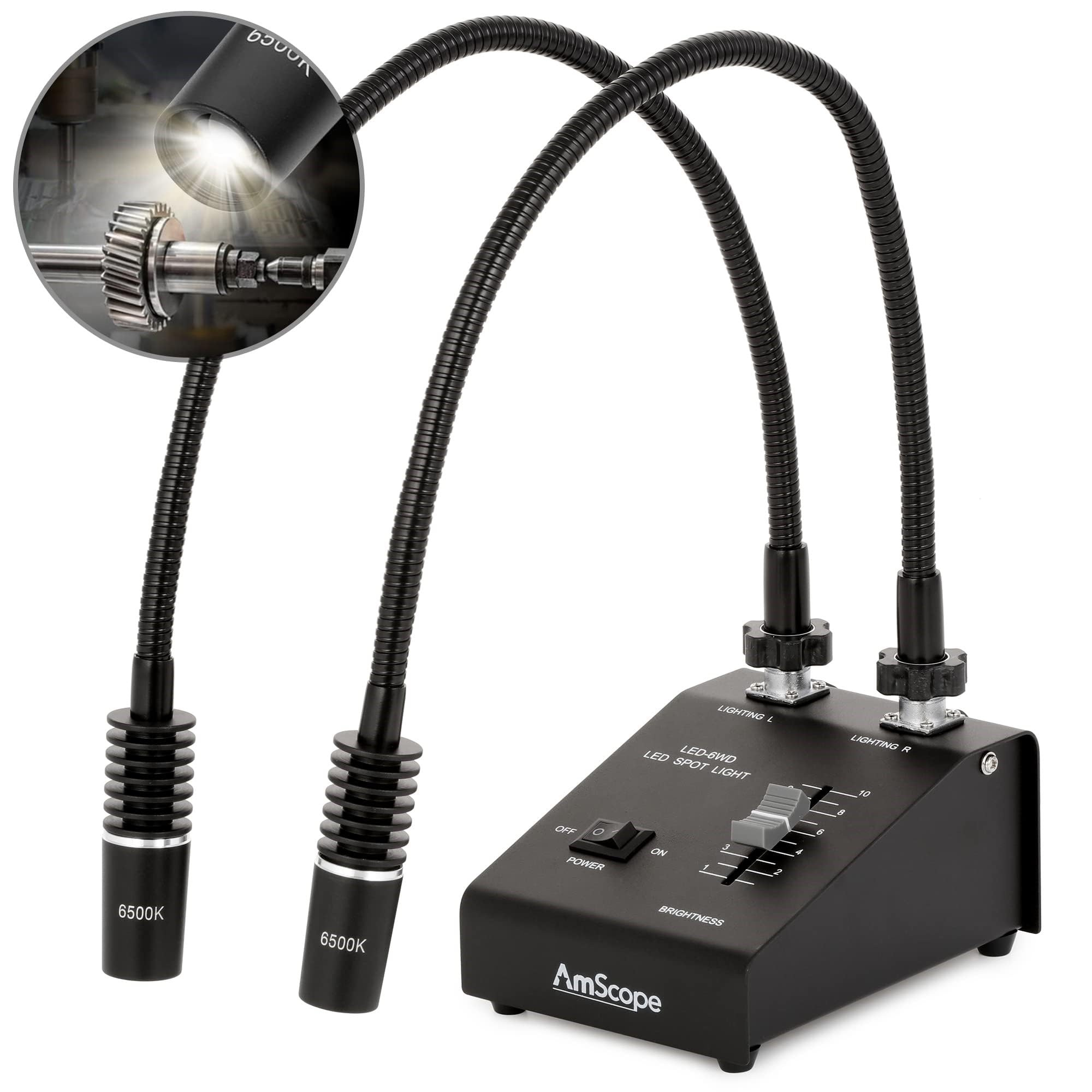AmScope LED-6W Dual Gooseneck Illuminator Light, Black, 6 Watt, 1 Count