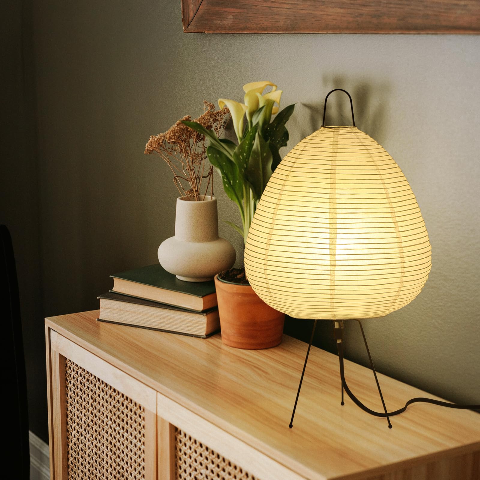 Jdvads Noguchi Paper Lamp - Akari Floor Lamp, White Rice Paper, 19"D x 16"H, Ideal for Bedside & Living Room Décor
