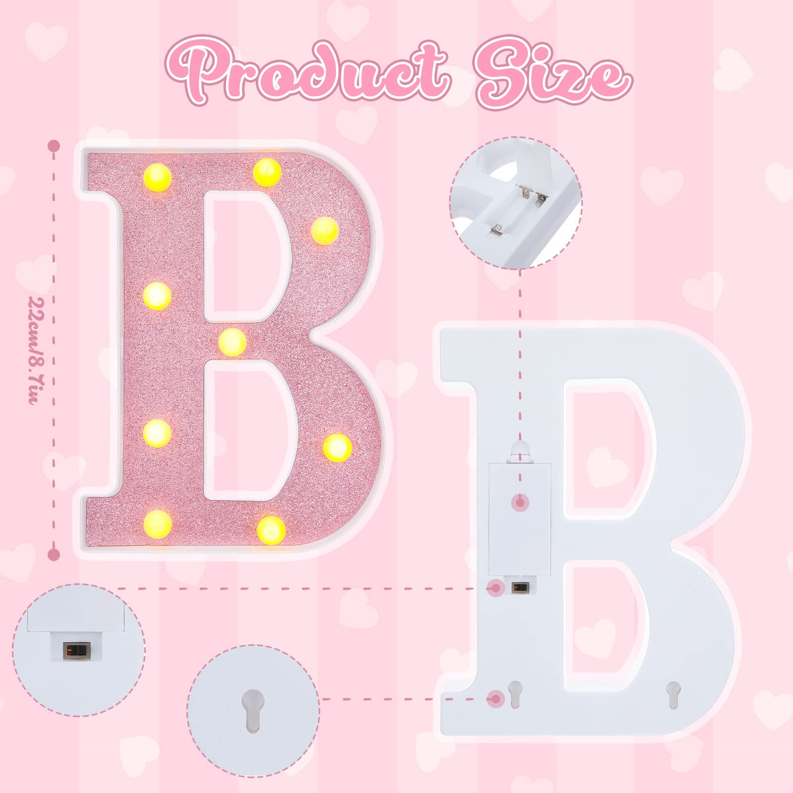 Sacubee Set of 8 Pink Baby Shower Decoration for Girl Baby LED Letters for Baby Shower Light up Letter Battery Operated Baby Let
