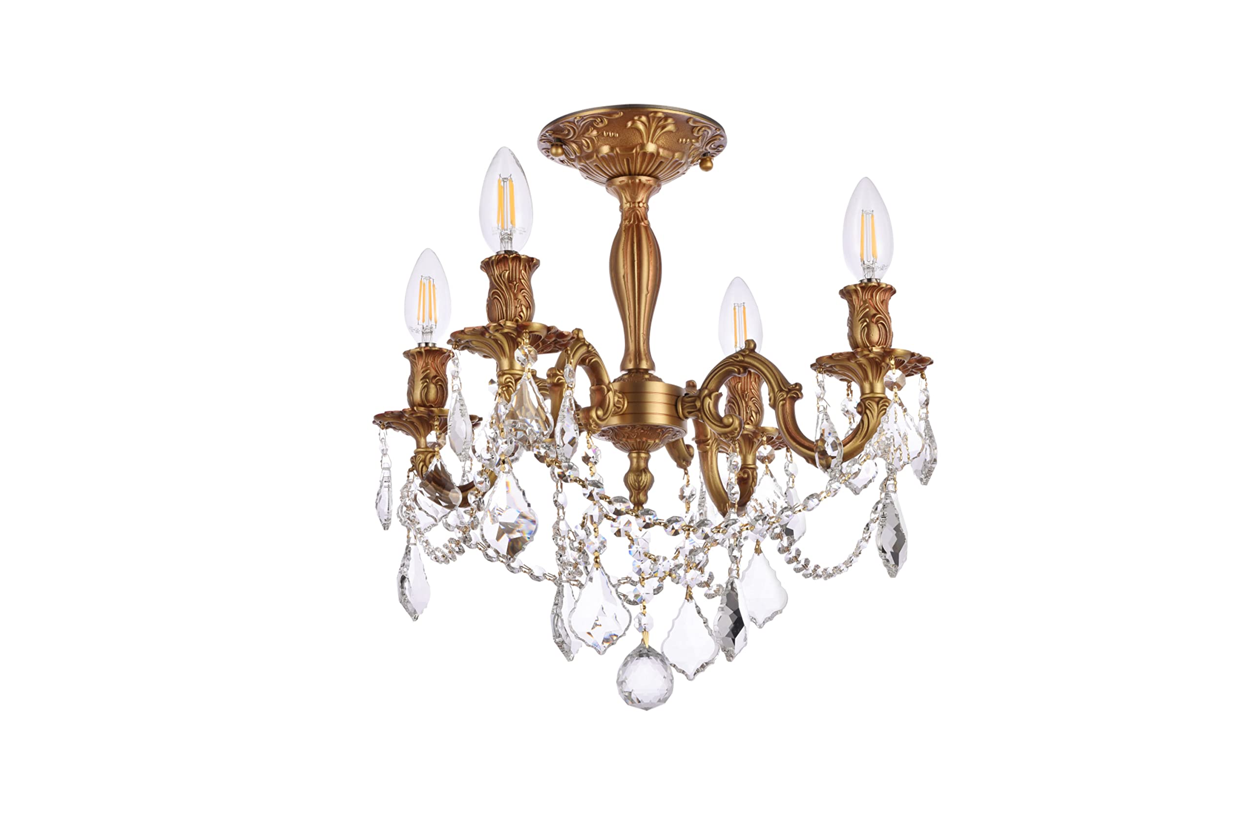 Elegant Lighting Crystal Chandelier, 4-Light, 17in, French Gold Finish, Model 9204F17FG/RC, Clear Crystals