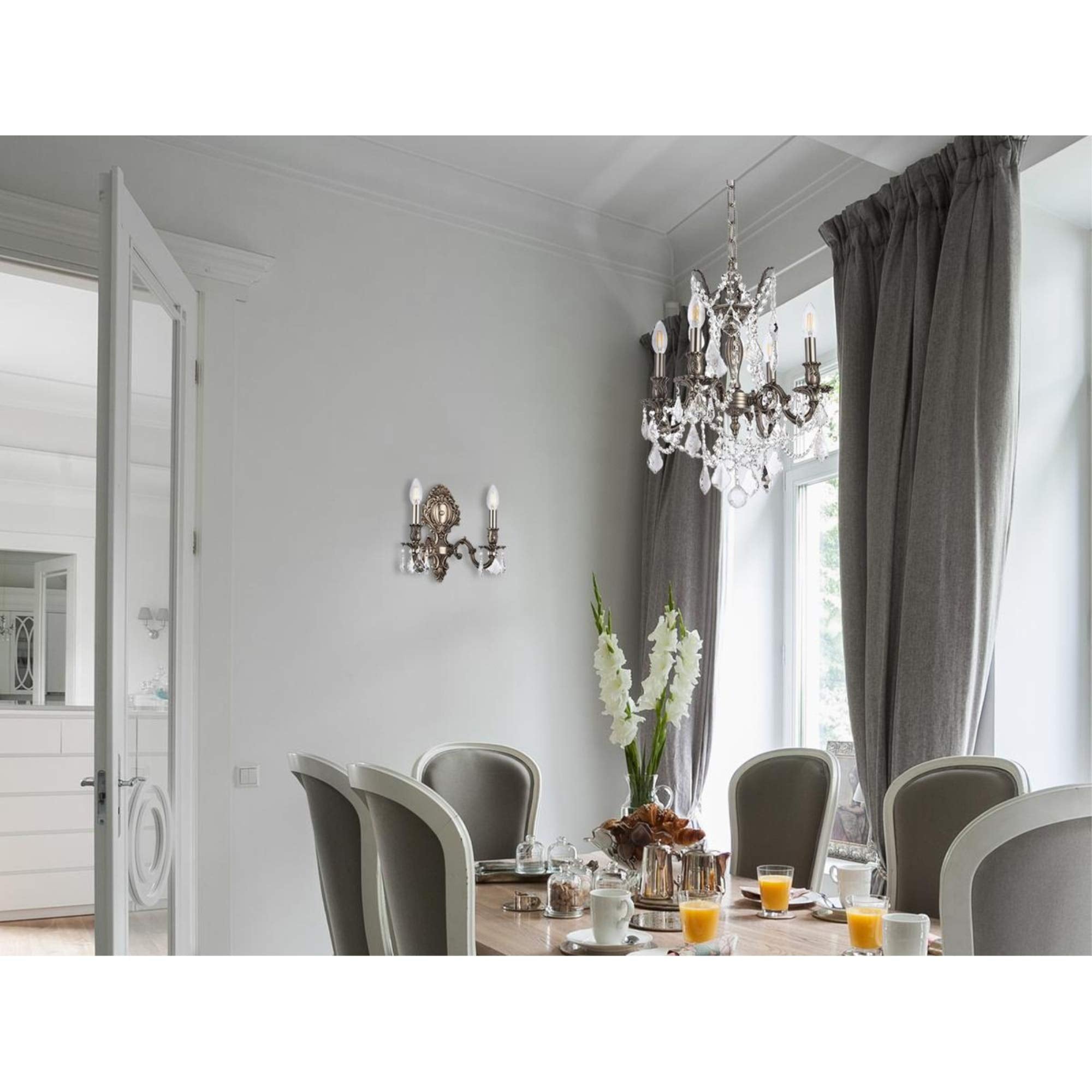 Elegant Lighting Royal Cut Crystal Chandelier, Brass & Crystal, Pewter Finish, 7.5inL x 10inW x 11.5inH, Model 9602W10PW/RC