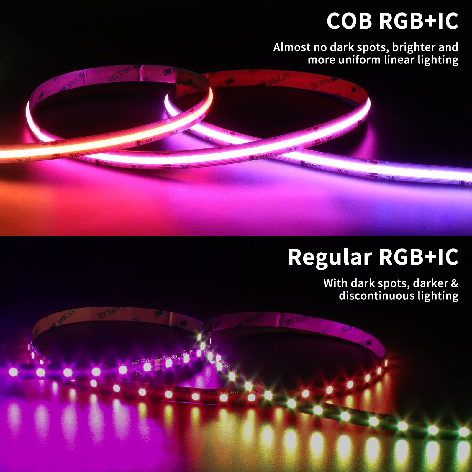 Gingsow Rgb Smart Ic Cob Led Strip Light 18Ft Addressable Chasing Color 12V Led Light Strip Multicolored Flexible Rgb Lights For Party  Decoration  Home Diy Lighting Projects(No Adapter Or Controller)