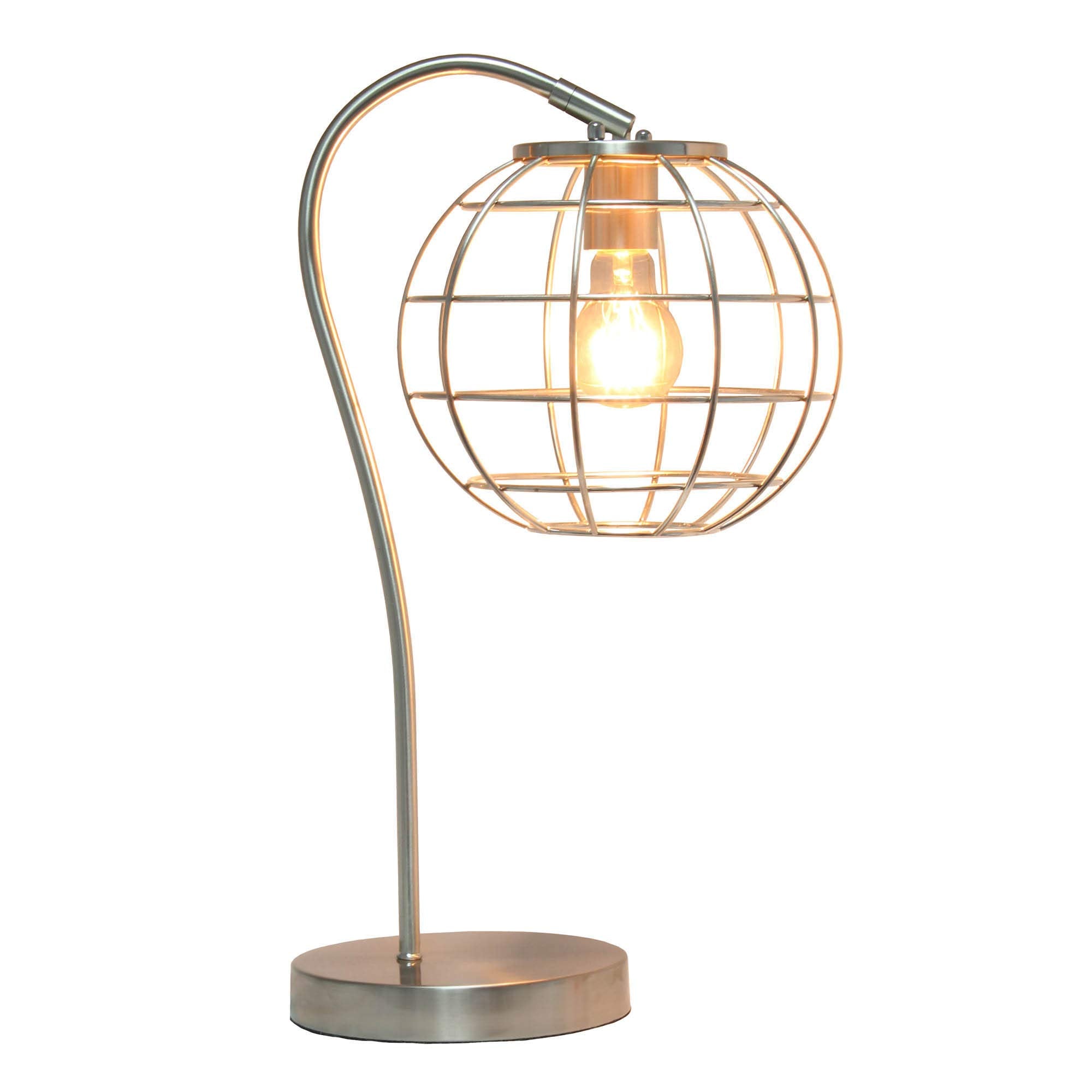 LALIA HOME Arched Metal Cage Table Lamp, Brushed Nickel, 20inH x 11inW x 9inL, Model LHT-5061