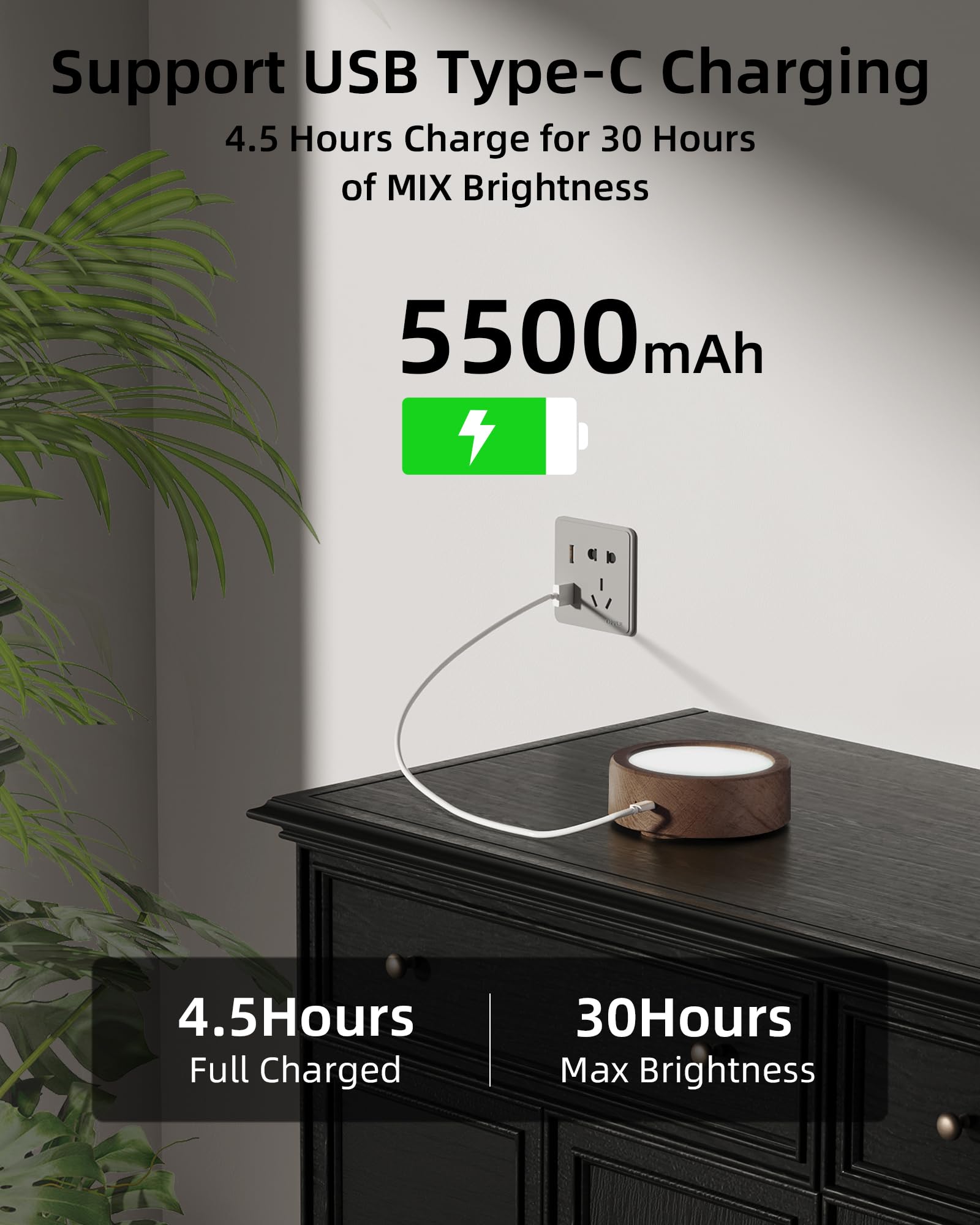 EZVALO LED Wall Mounted Light, 5500mAh Rechargeable, Dimmable, 3 Color Temps, Walnut, Model EZL2404A, 1 Pack
