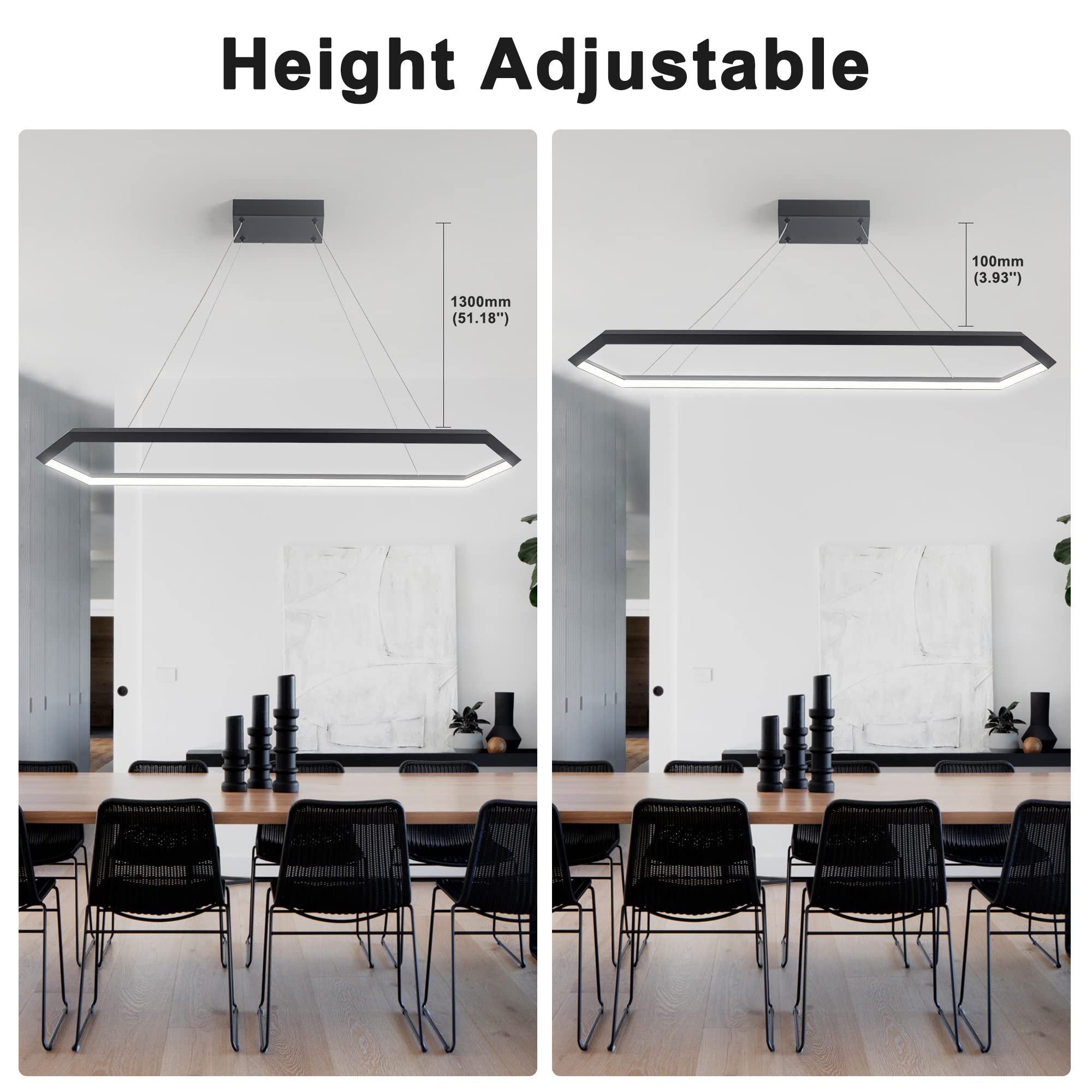 Welaki Black Led Pendant Light Fixture, Dimmable Led Pendant Light Kitchen Island, 6000K Adjustable Hanging Lamp For Kitchen Isl