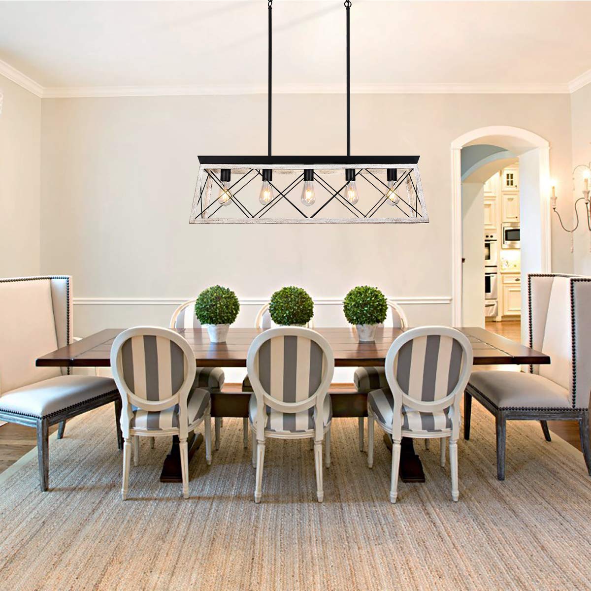 Merbotin 5-Light Farmhouse Kitchen Island Chandelier - Distressed White Wood Rustic Pendant Light