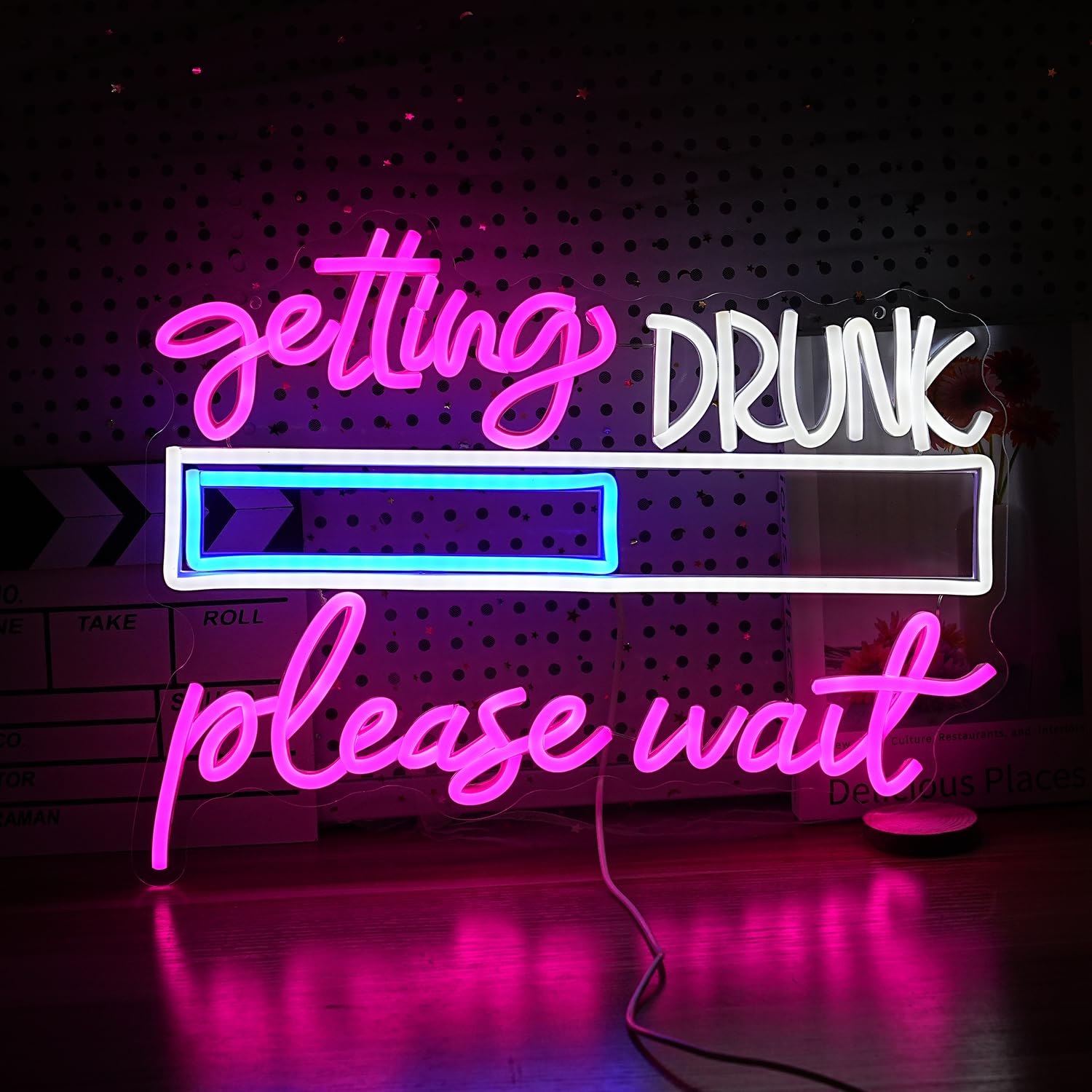 LIUOZHTEA Neon Sign - Dimmable LED Wall Decor, 16.7x12.8in, Acrylic, Pink White Blue, USB Powered for Pub, Home Bar, Restaurant