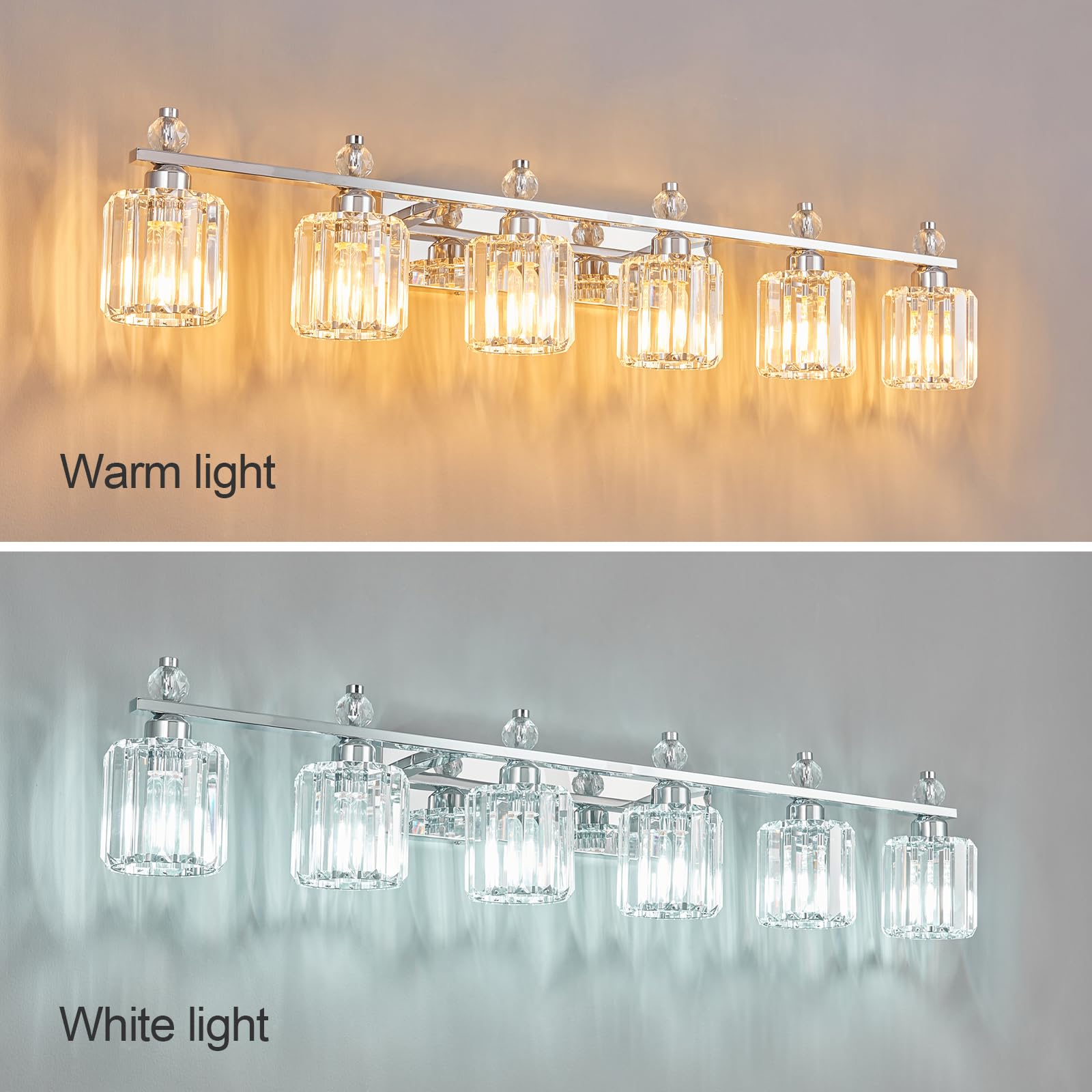 FDPBY 6-Light Chrome Crystal Bathroom Vanity Light Fixture Model 291