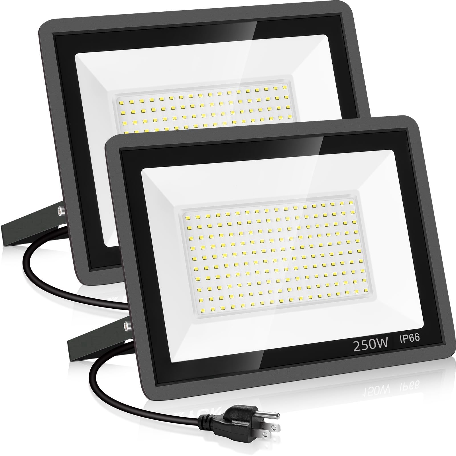 YANYCN 2 Pack 250W Led Flood Lights Outdoor,Super Bright 37000LM Security Lights with Plug,Exterior IP66 Waterproof 5000K Daylig