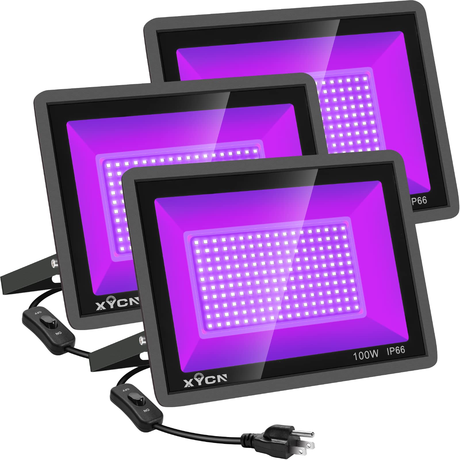 Xycn 3 Pack 100W Led Black Light, Ip66 Waterproof Neon Glow For Parties & Events