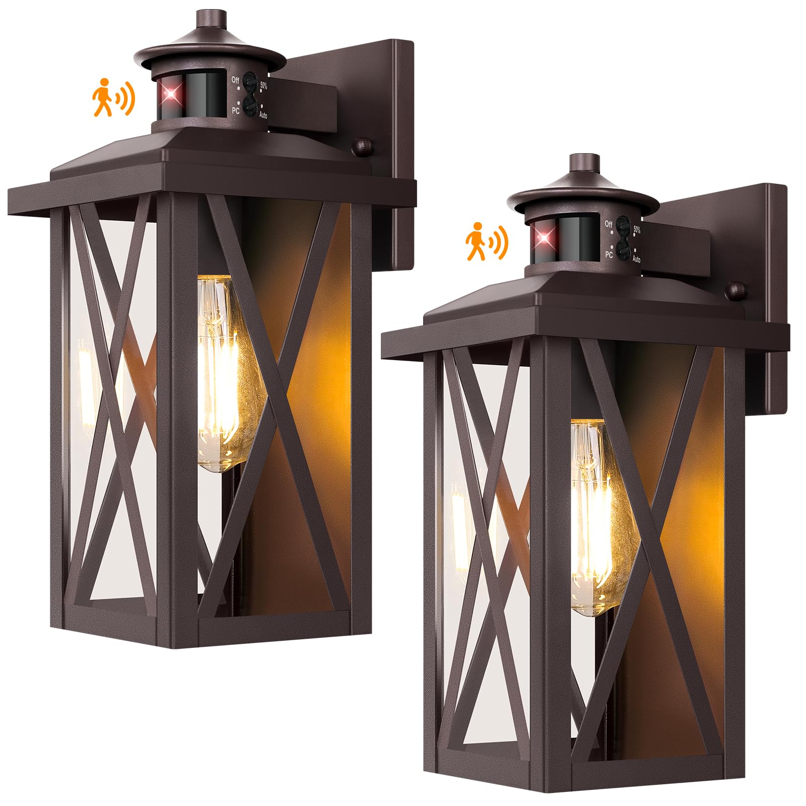 Dusk to Dawn Outdoor Wall Light Fixtures, Motion Sensor Outside Porch Lights, Anti-Rust Exterior Wall Sconces with E26 Base, Wat