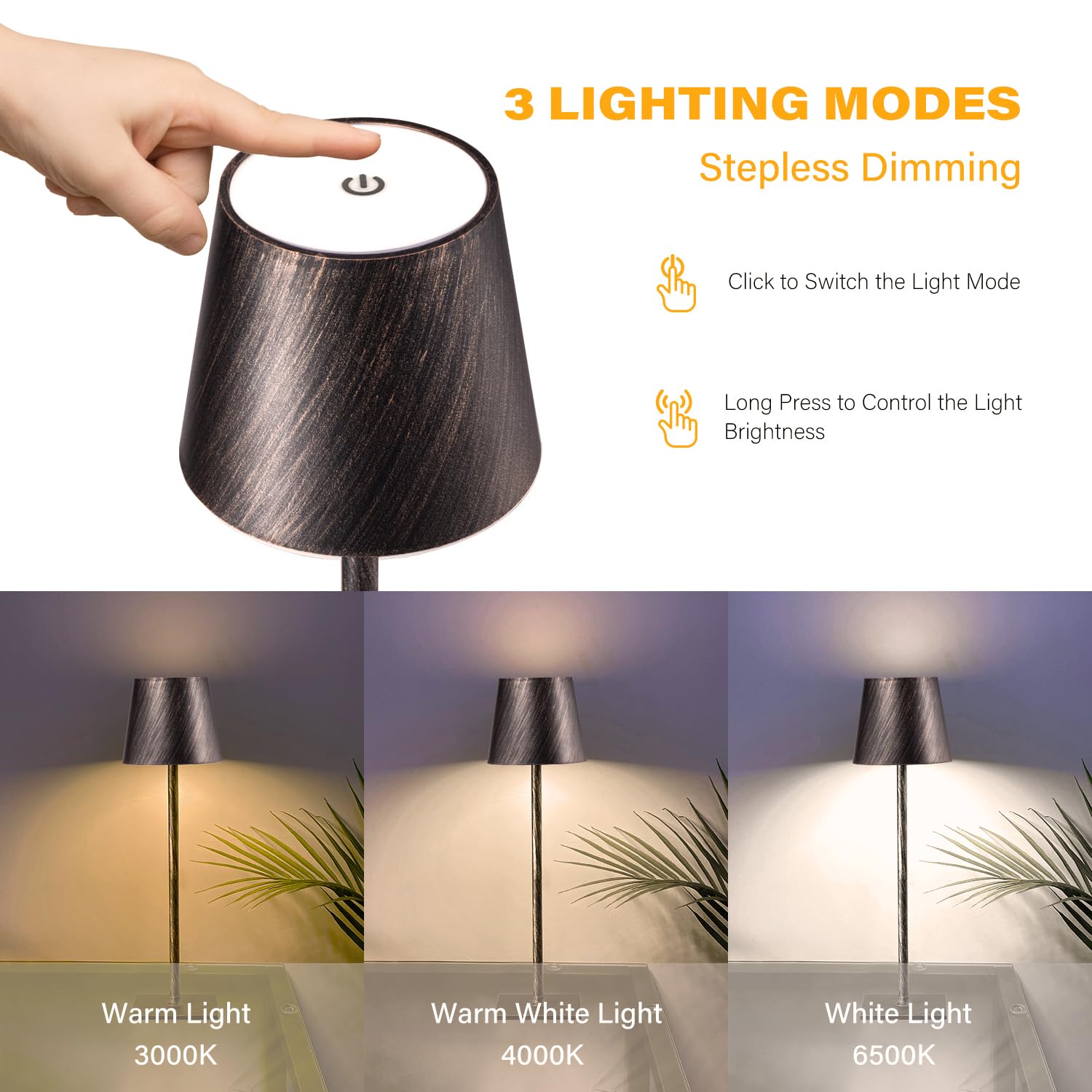 CHLORANTHUS Cordless Table Lamps - 2 Pack, Stepless Dimming, 5000mAh Battery, Antique Copper