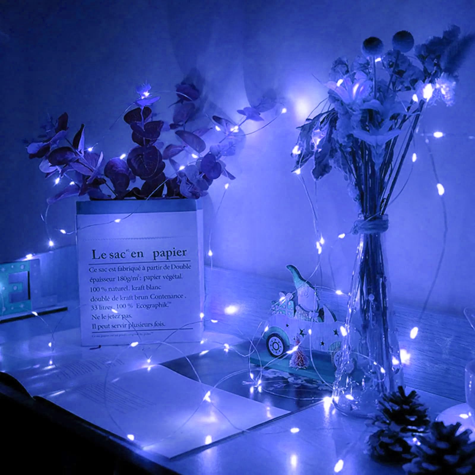 chzk LED Fairy Lights, 20 Mini String Lights, Waterproof, Battery Operated, 7Ft, Blue, Model A01-Mini, 8 Pack