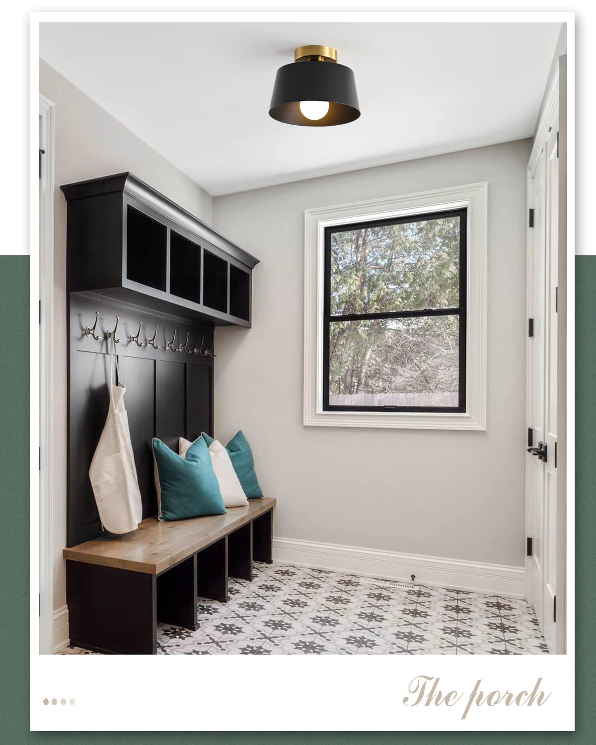 Lhlyclx Modern Ceiling Light Fixture, 3 Pack Black With Gold Plate, Matte Black Shade, Semi Flush Mount