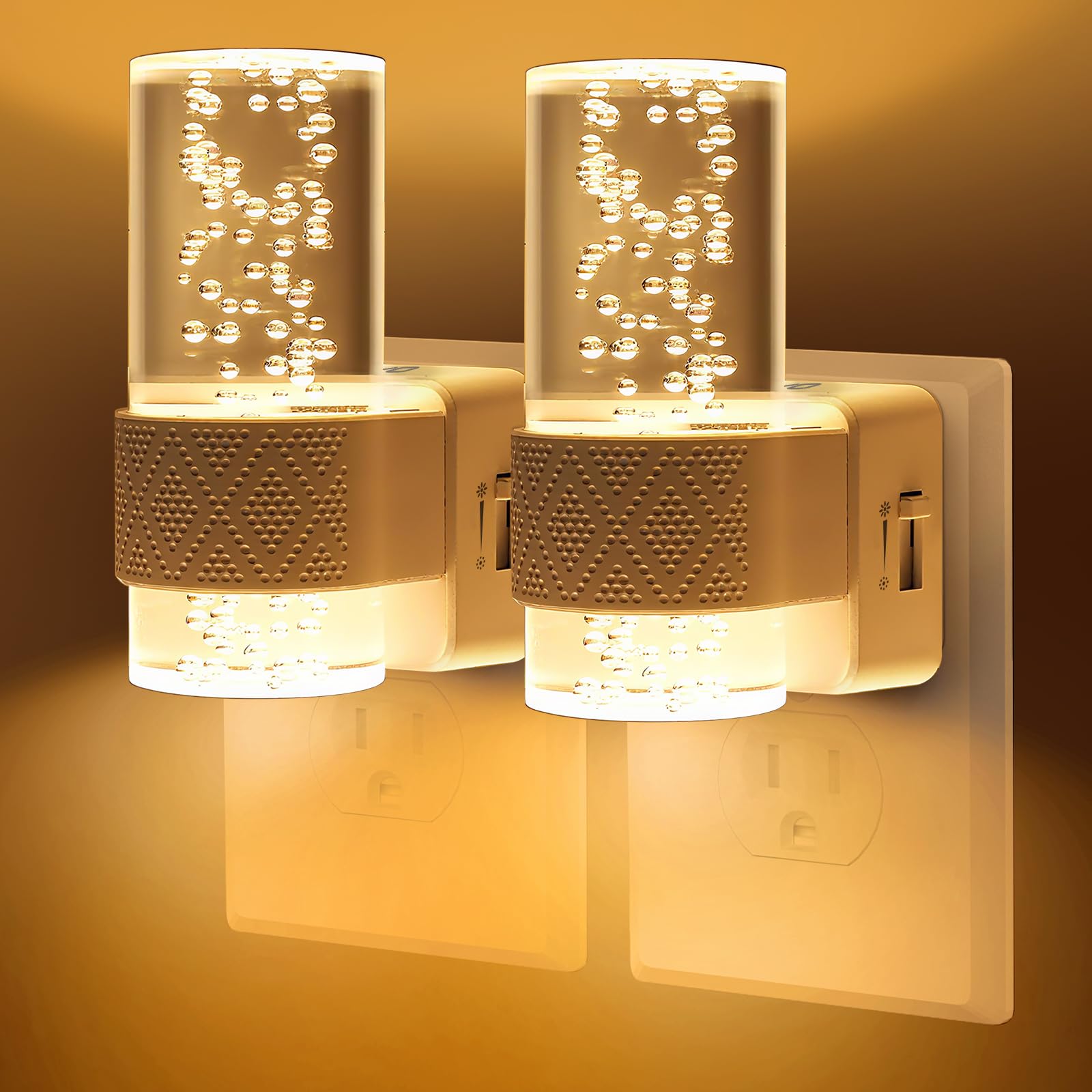ELZO LED Night Lights Plug into Wall 2 Pack  3000K Plug in Night Light Brightness Adjustable  Dimmable Wall Lights with Dusk to Dawn Sensor  Crystal Nightlight for Bedroom Hallway Christmas Gift