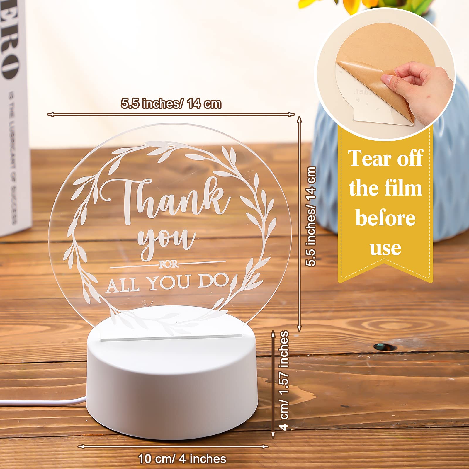 Kigley 6 Pcs Teacher Appreciation Gifts Thank You Gifts For Coworkers Acrylic Inspirational Night Light Led Engraved Lamp Valentine'S Day Gifts For Employee Teachers Social Worker Volunteer(Round)