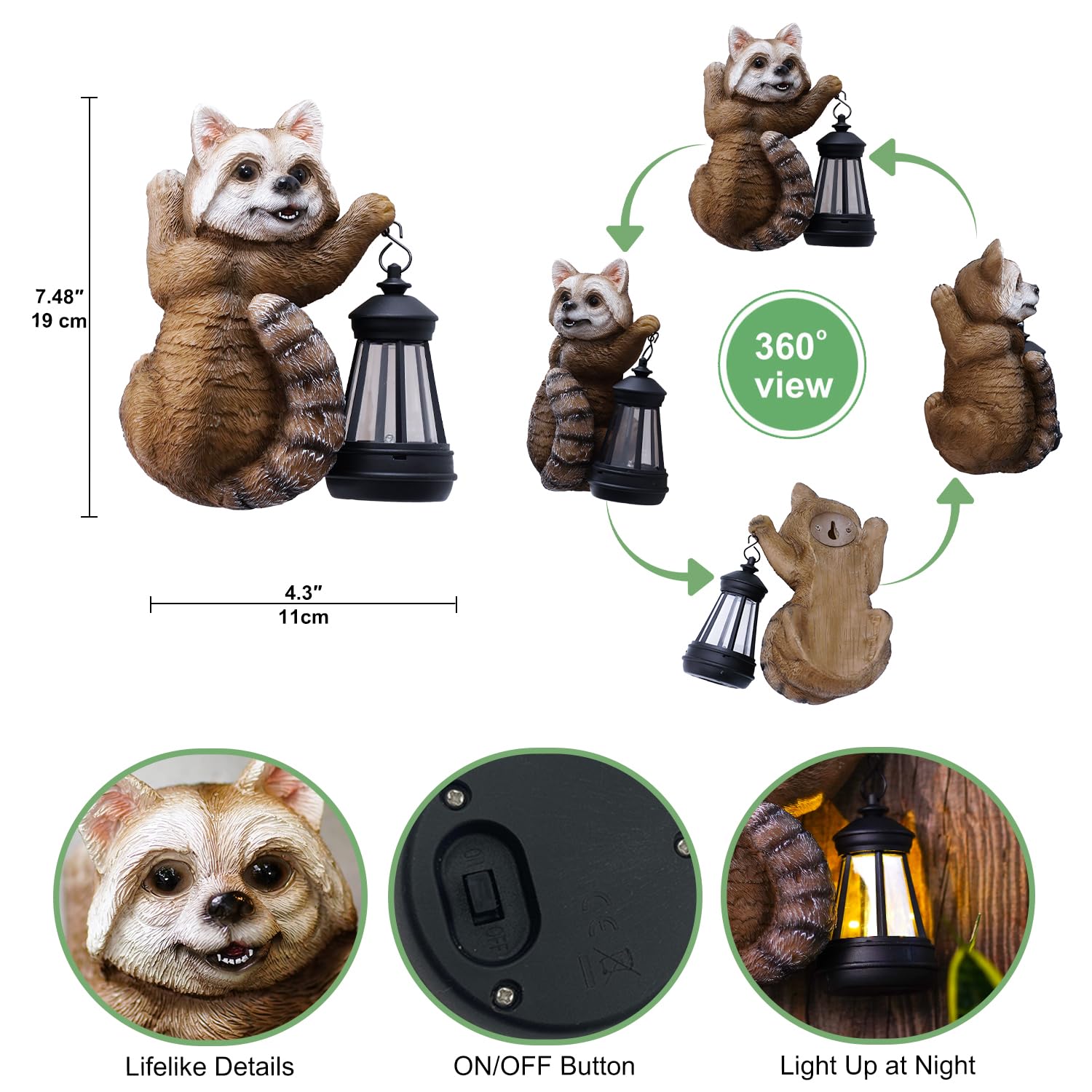 Fashionoda Raccoon Tree Hungger With Solar Lantern - 7.4 Inch Raccoon Outdoor Statue For Garden Yard Decor Outside,Best Garden G