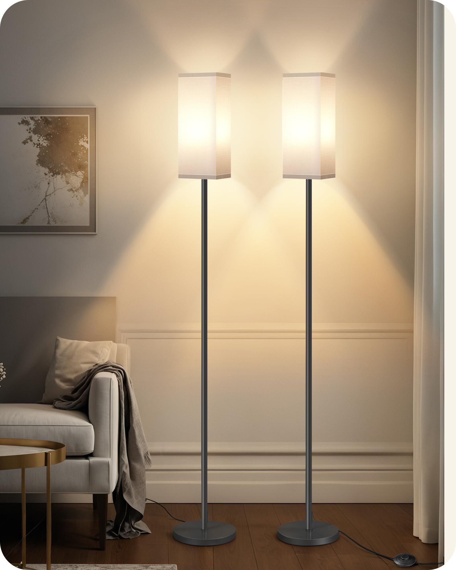 Goebleson 2Pack Floor Lamp, Pole Lamp With Foot Switch, Modern Standing Lampshade, Minimalist Freestanding Lamp (Bulb Not Includ