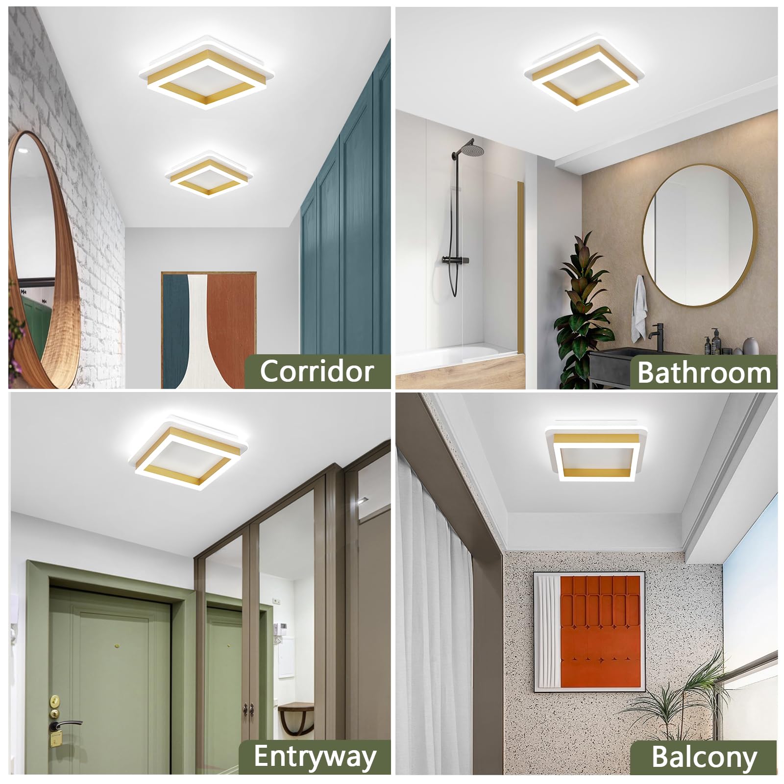 Caneoe 3 Packs Square Flush Mount Ceiling Light  6000K Black Modern Led Ceiling Light Fixture  Minimalist Hallway Lighting Fixture Ceiling Lamp For Hallway Entryway Bedroom Balcony (Gold)