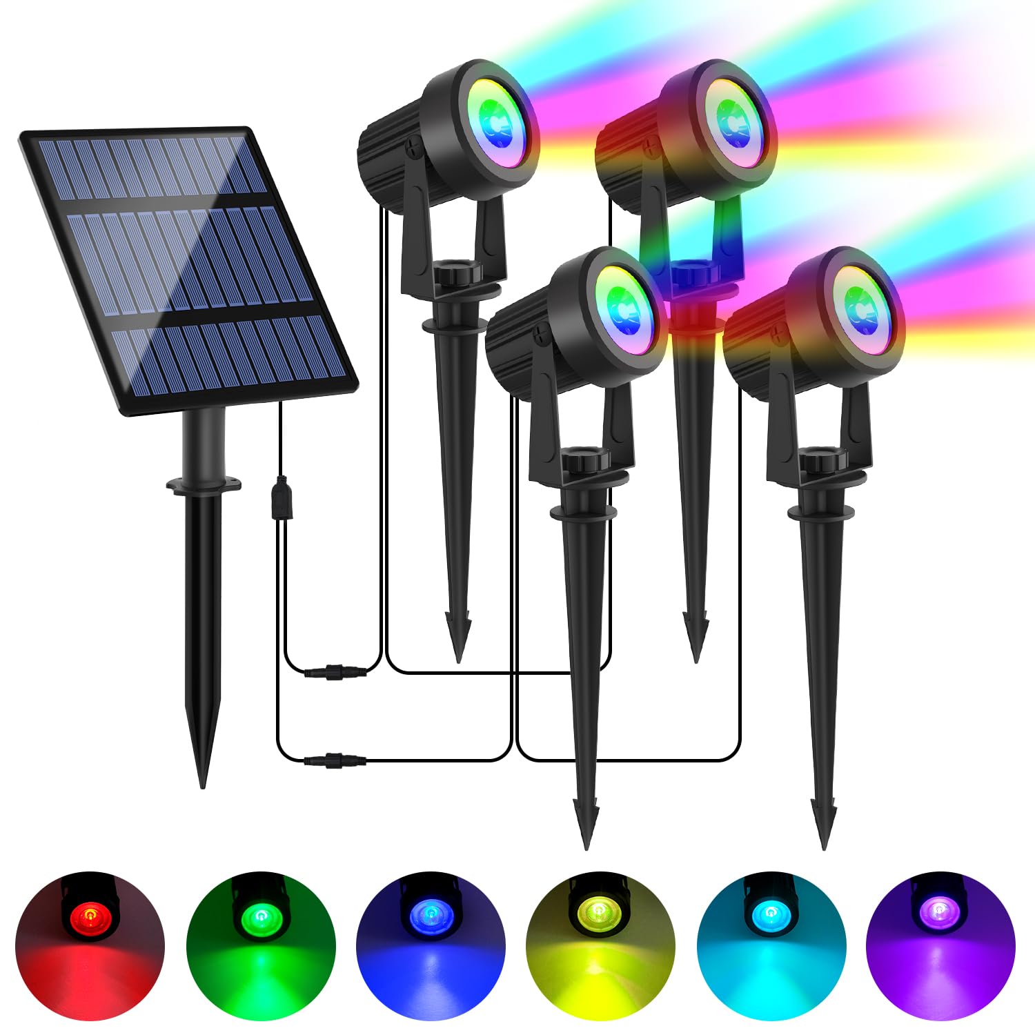 Linqelly Rgb Solar Spotlights Outdoor 4 Pack Color Changing Landscape Spotlights Ip65 Waterproof Spot Lights Christmas Decorative Lighting For Garden Yard Lawn Path