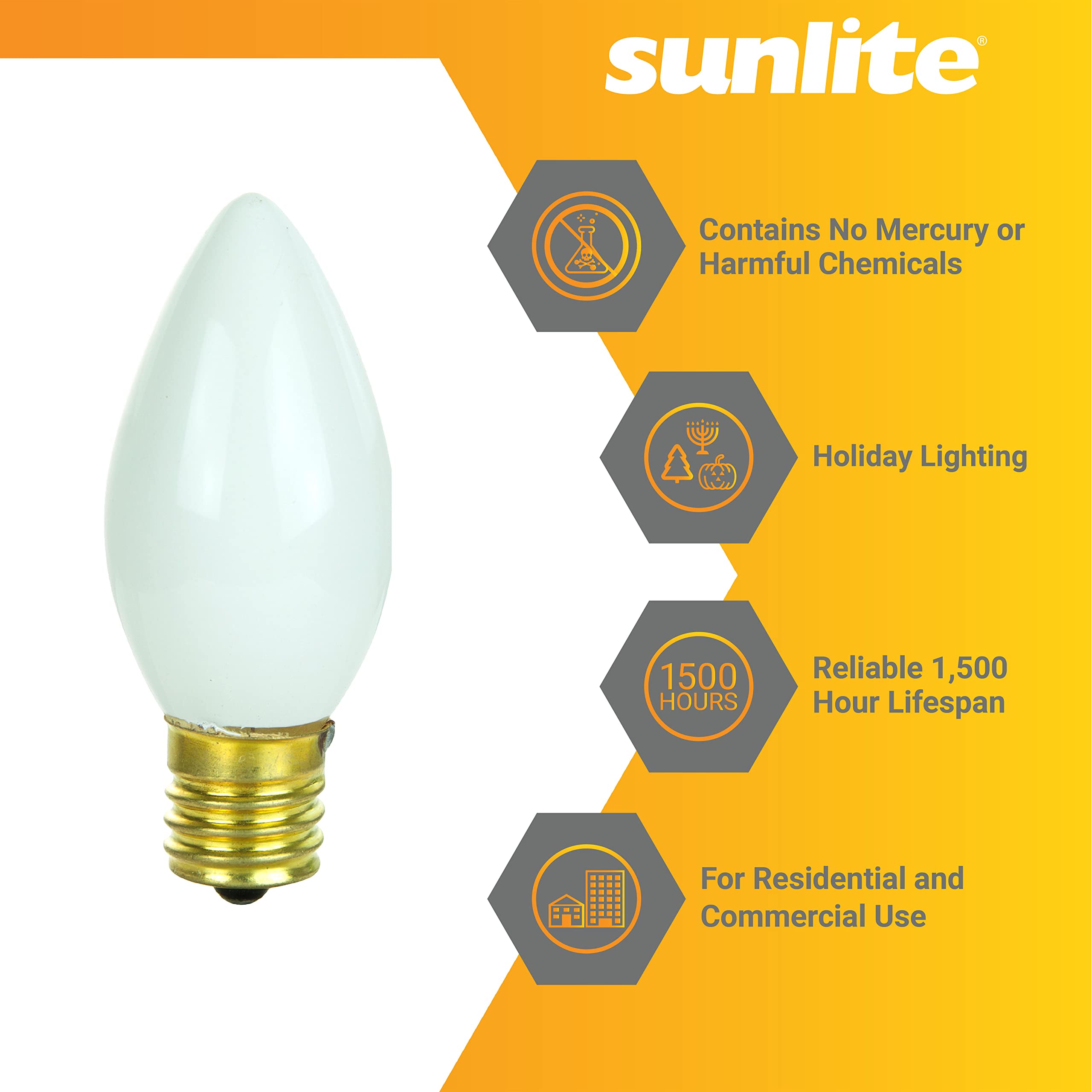 Sunlite 01303-SU Incandescent C9 Colored Bulbs, Holiday Decorative Bulb 7 Watts, E17 Intermediate Base, Christmas-Lights Nightli