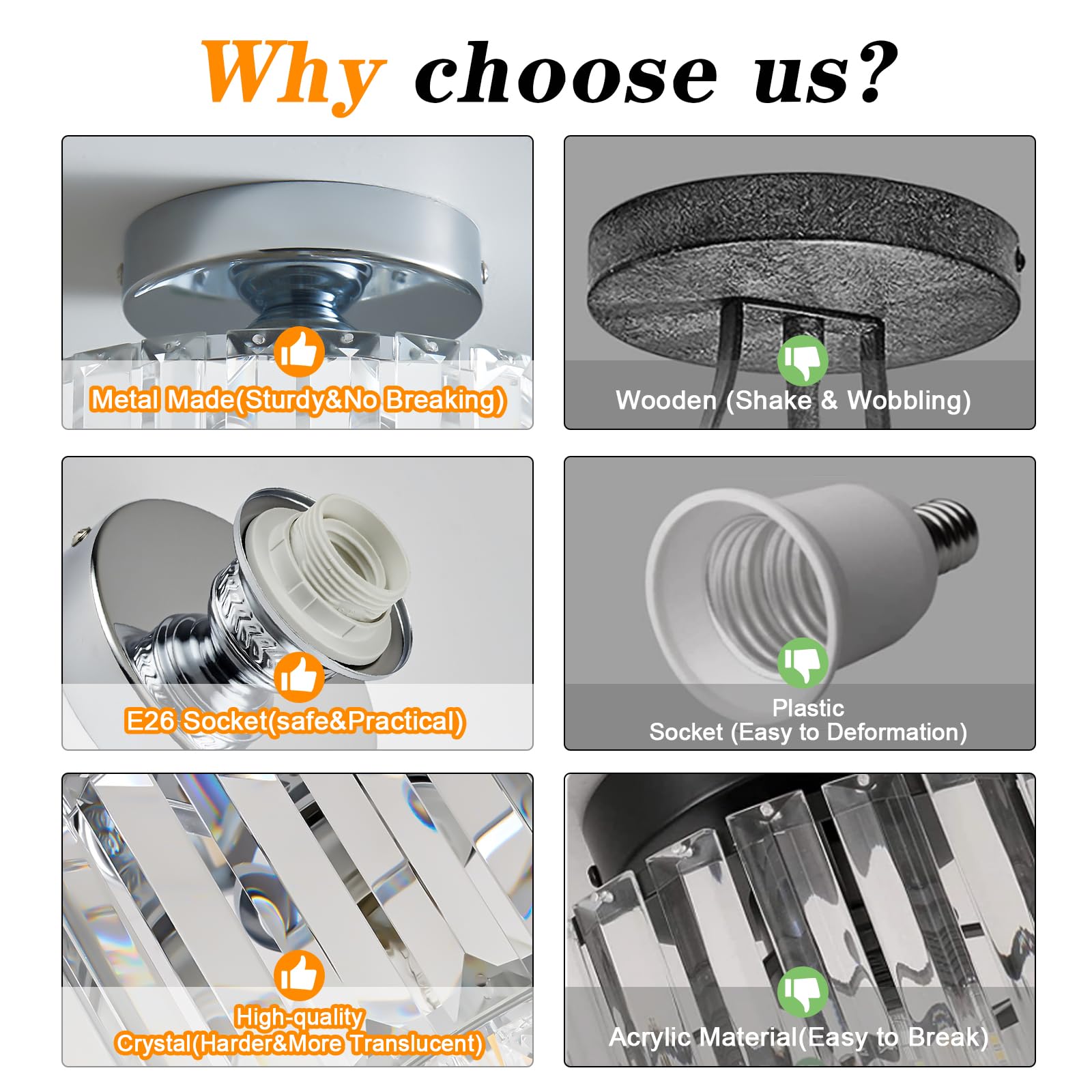 Buxvrcs Silver Crystal Chandelier - Modern Semi Flush Mount Ceiling Light Fixture For Kitchen, Bedroom, Living Room & More (Silv