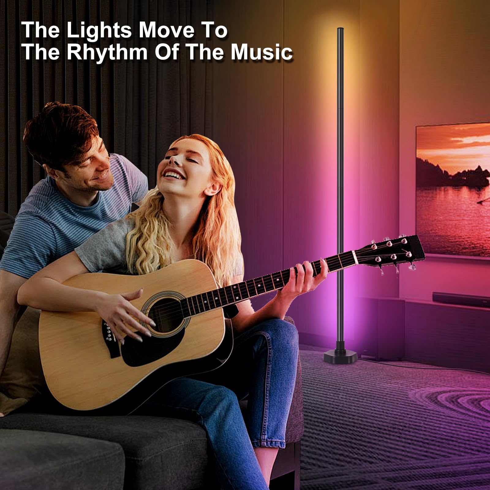 YTDRGB Corner Floor Lamp - Smart RGB LED, 16 Million Colors, Music Sync, Silicone & Aluminum, Model YTD-FL-004, RGBW