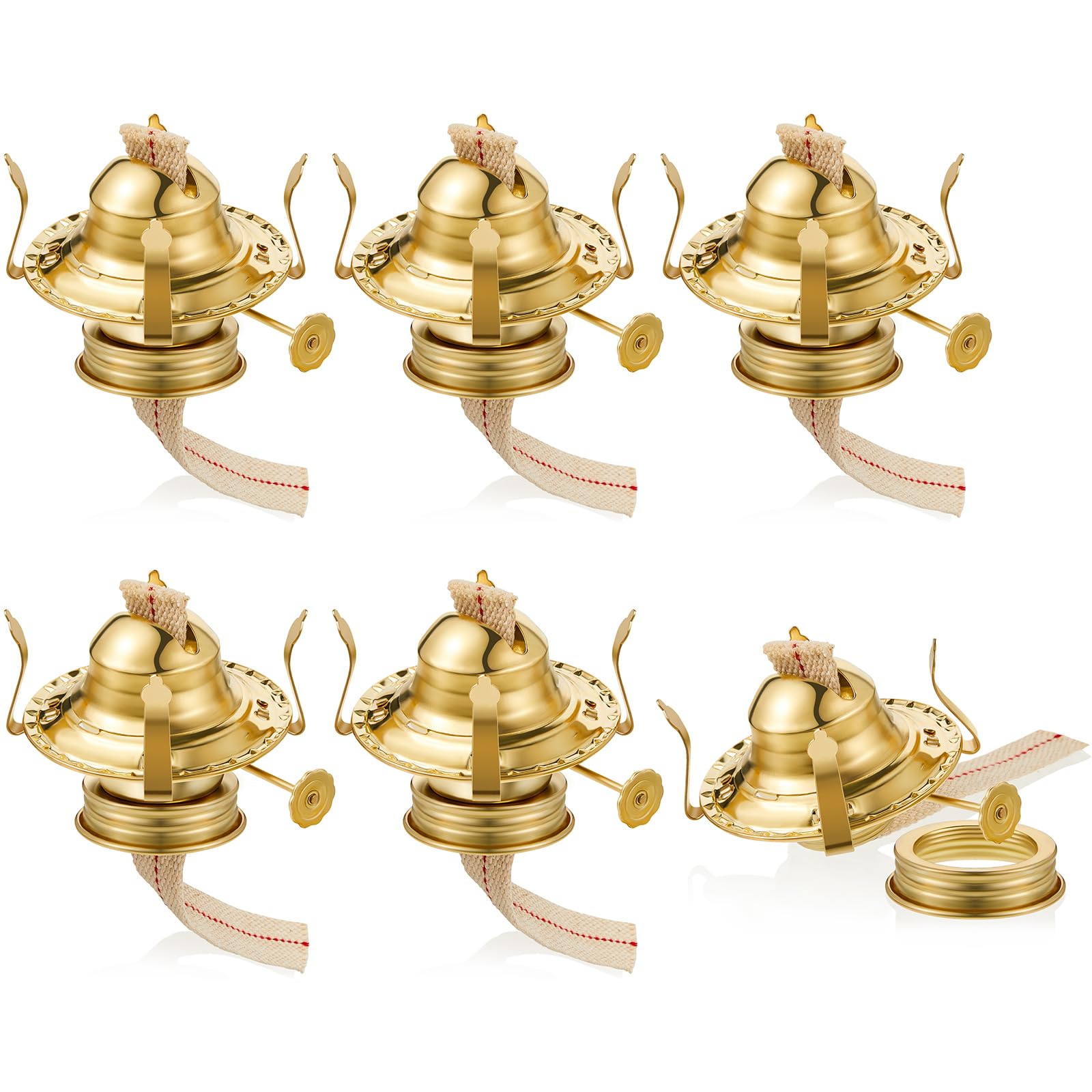 Hortsun 6 Pcs Oil Lamp Parts Burner Kerosene Brass Plated #2 Oil Lamp Chimney Holder Replacement Burner with 1 3/16 Diameter Thr