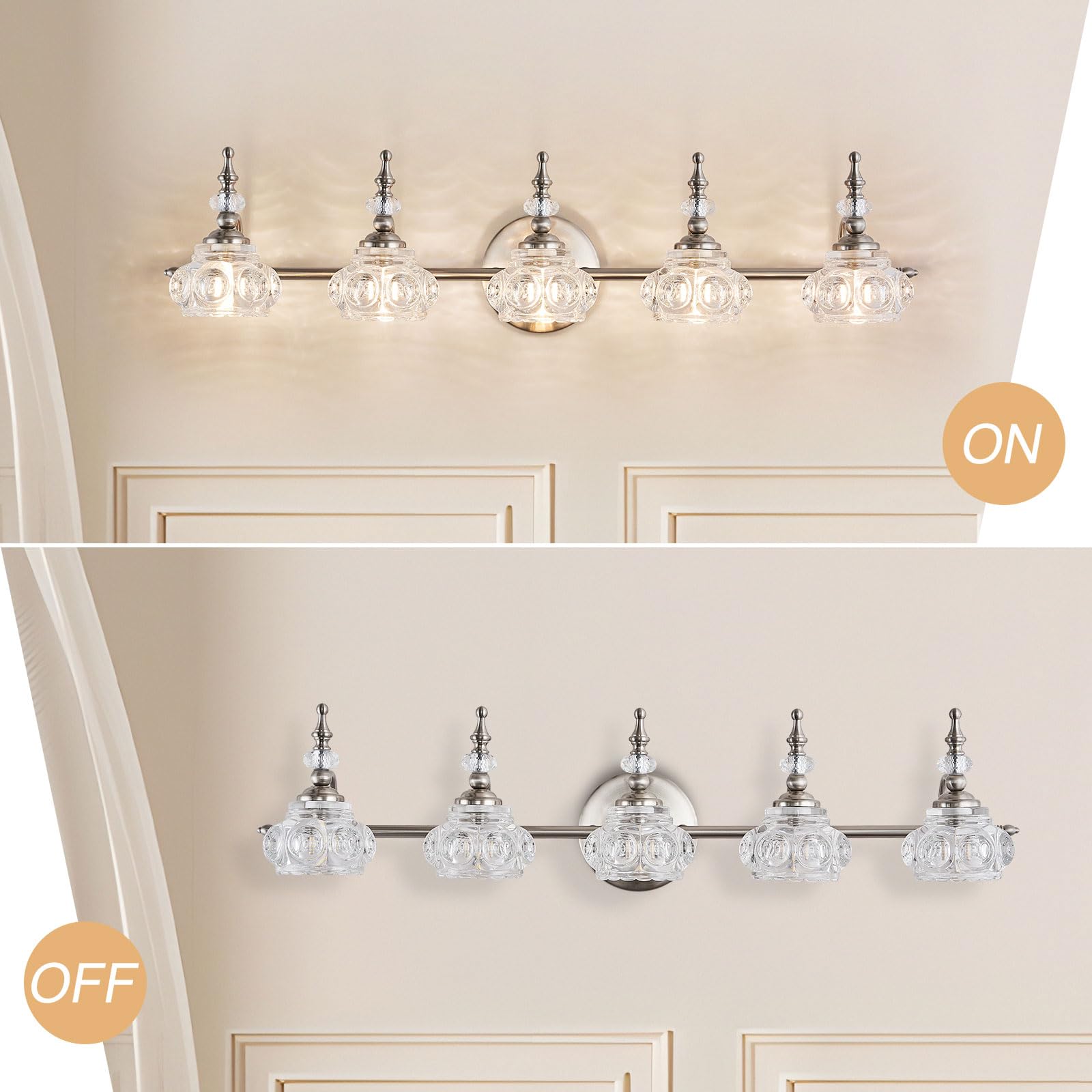 Zilanl Modern Bathroom Brushed Nickel Vanity Light Fixtures Vintage 5-Light Vanity Lights Bathroom Lighting Fixtures Living Room Vanity Lighting Fixtures Over Mirror