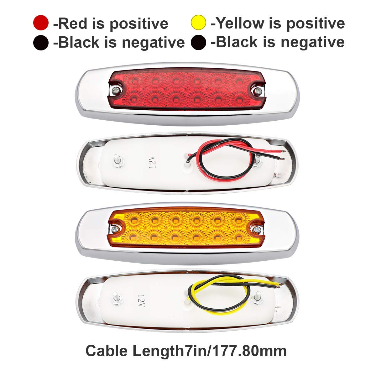 Ledvillage 30 Pcs 12V Dc 6.4 Inch 10 Amber 10 Red 10 White 12 Led Side Marker Lights Trailer Truck Suv Chrome Bezel