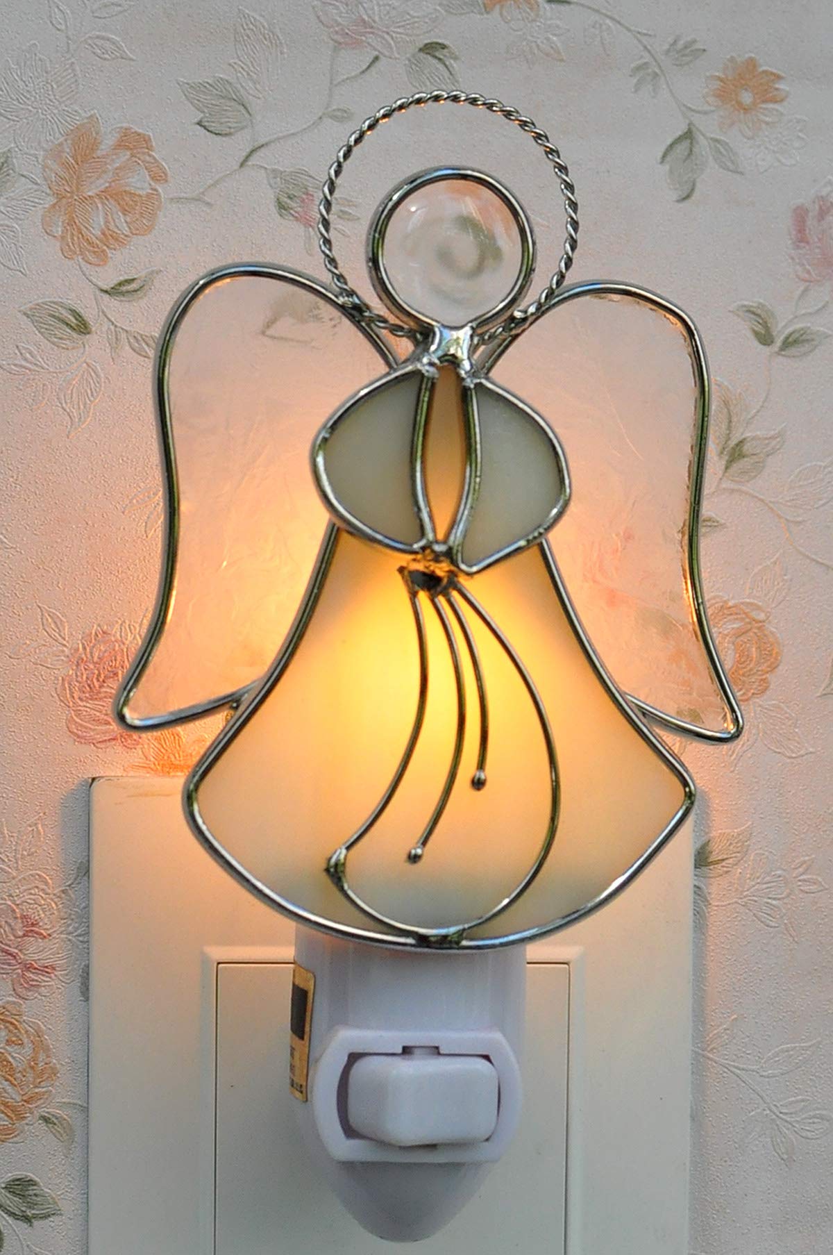 Coowind Stained Glass Angel Night Light Decorative Accent Lite Wall Plug In Nightlight For Hallway Bedroom Bathroom Kitchen Natu