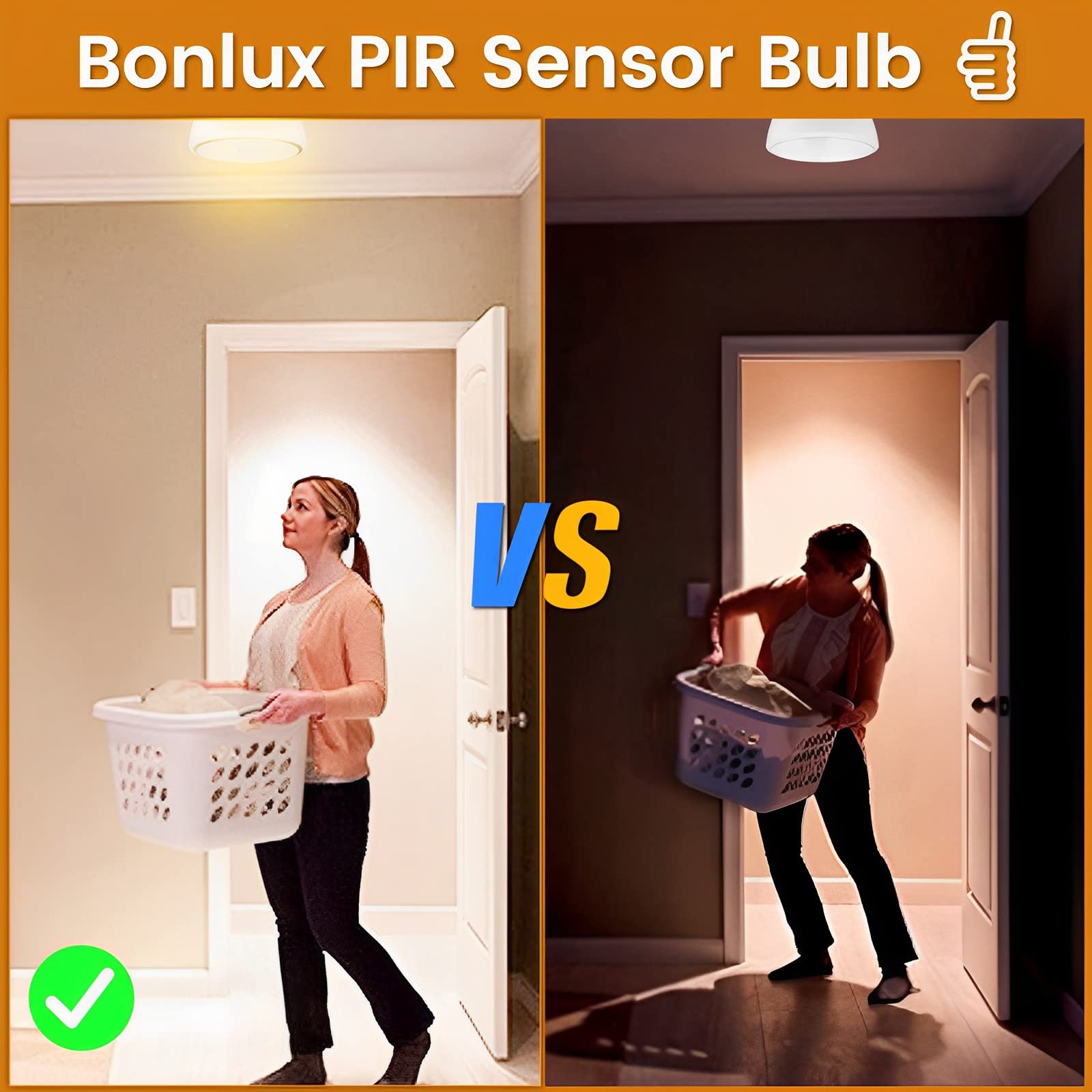 Bonlux Motion Sensor LED Ceiling Light, 15W, E26 Base, Warm White 3000K, Model 1194, Auto On/Off for Hallway, Kitchen, Bathroom