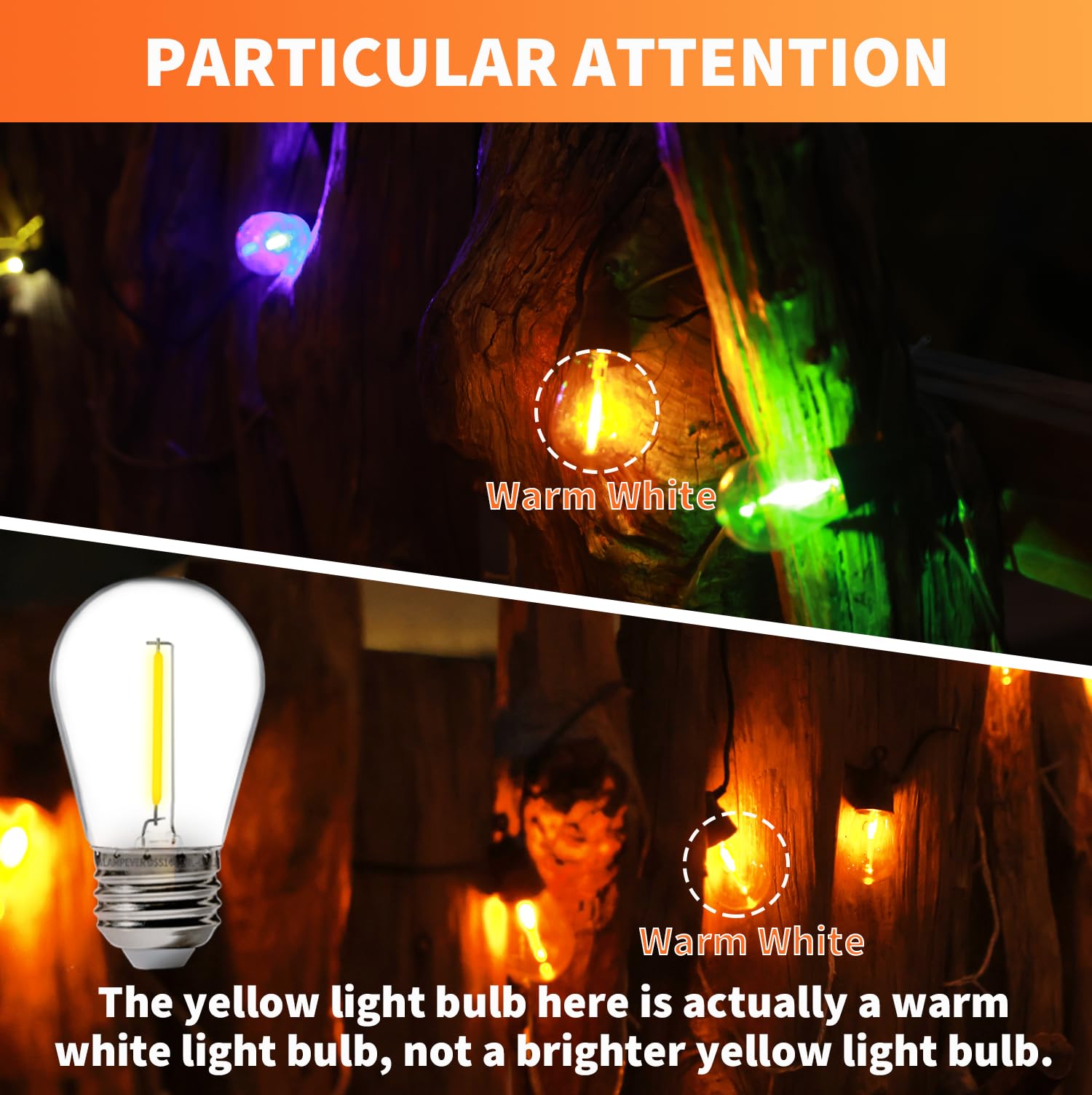 ALAMPEVER S14 48-Pack Shatterproof LED String Light Bulbs, Multi-Colored, Waterproof, Vintage Style, E26 Medium Base