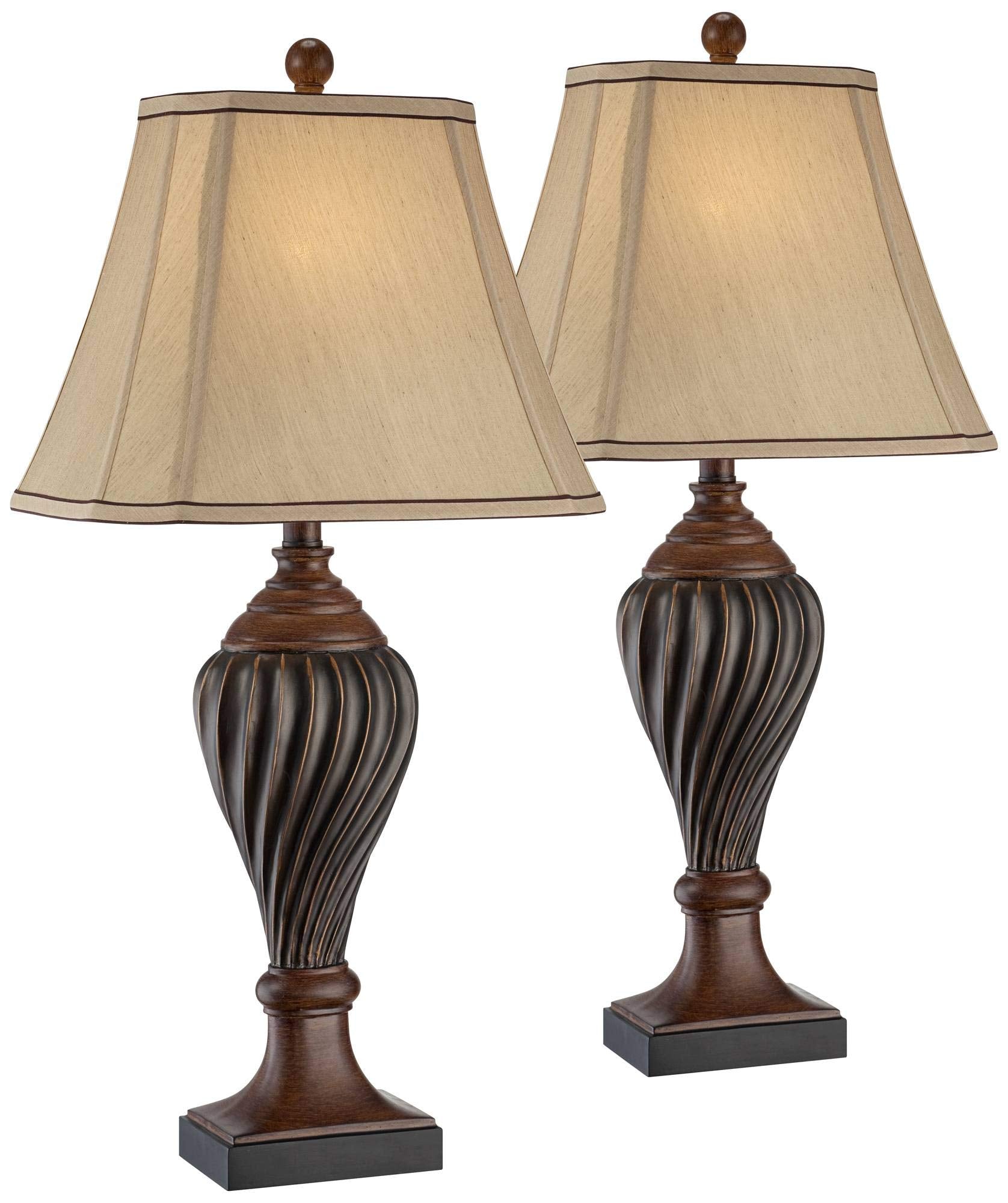 Regency Hill End Table Lamps Set of 2, 28.5in Tall, Two-Tone Brown Finish, Beige Shade, Model 17P83