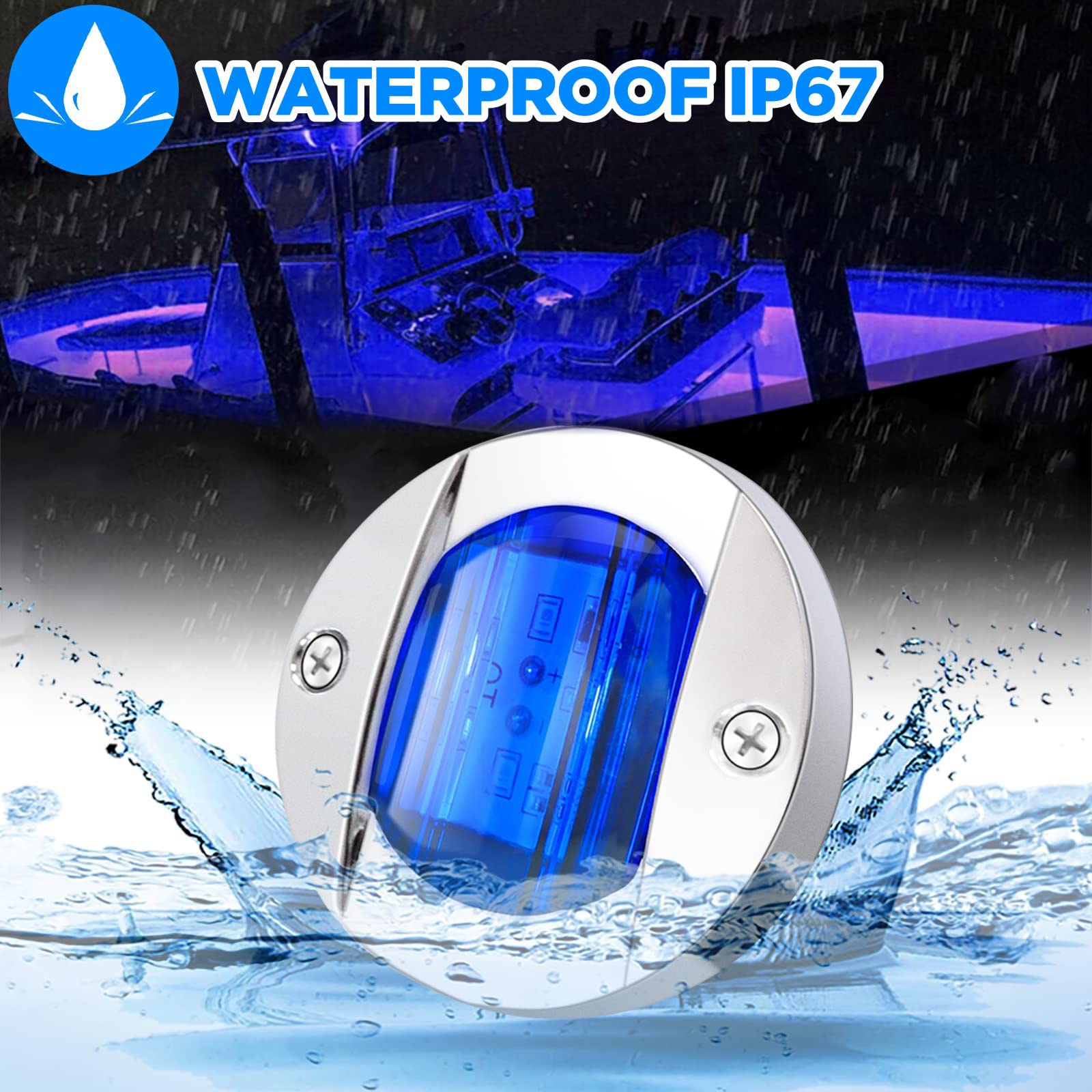 ALFU 10Pcs Blue Marine Boat Interior LED Lights - 3 Inch Waterproof Deck Courtesy Lights for Night Fishing and Transom Mount