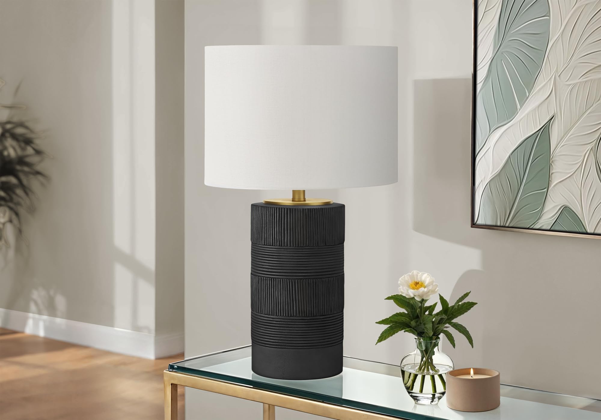 Monarch Specialties Table Lamp, Black Resin, Ivory Shade, 24inH, 14inL x 14inW, Model I 9619