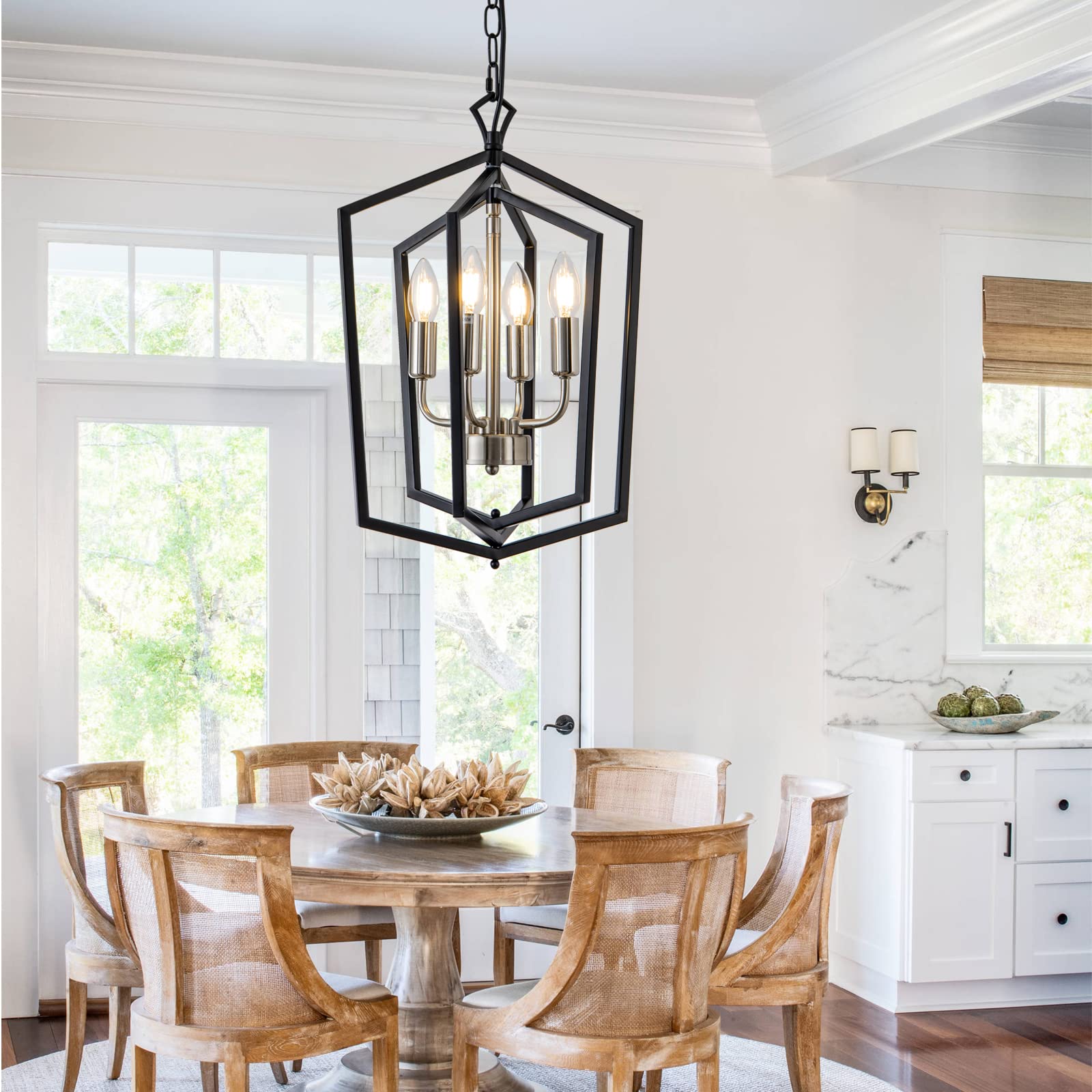 Lanhall 4-Light Pendant Chandelier Metal Modern Light Fixture Black + Brushed Nickel for Dining Room, Kitchen Island, Foyer - Model 500-100-1038
