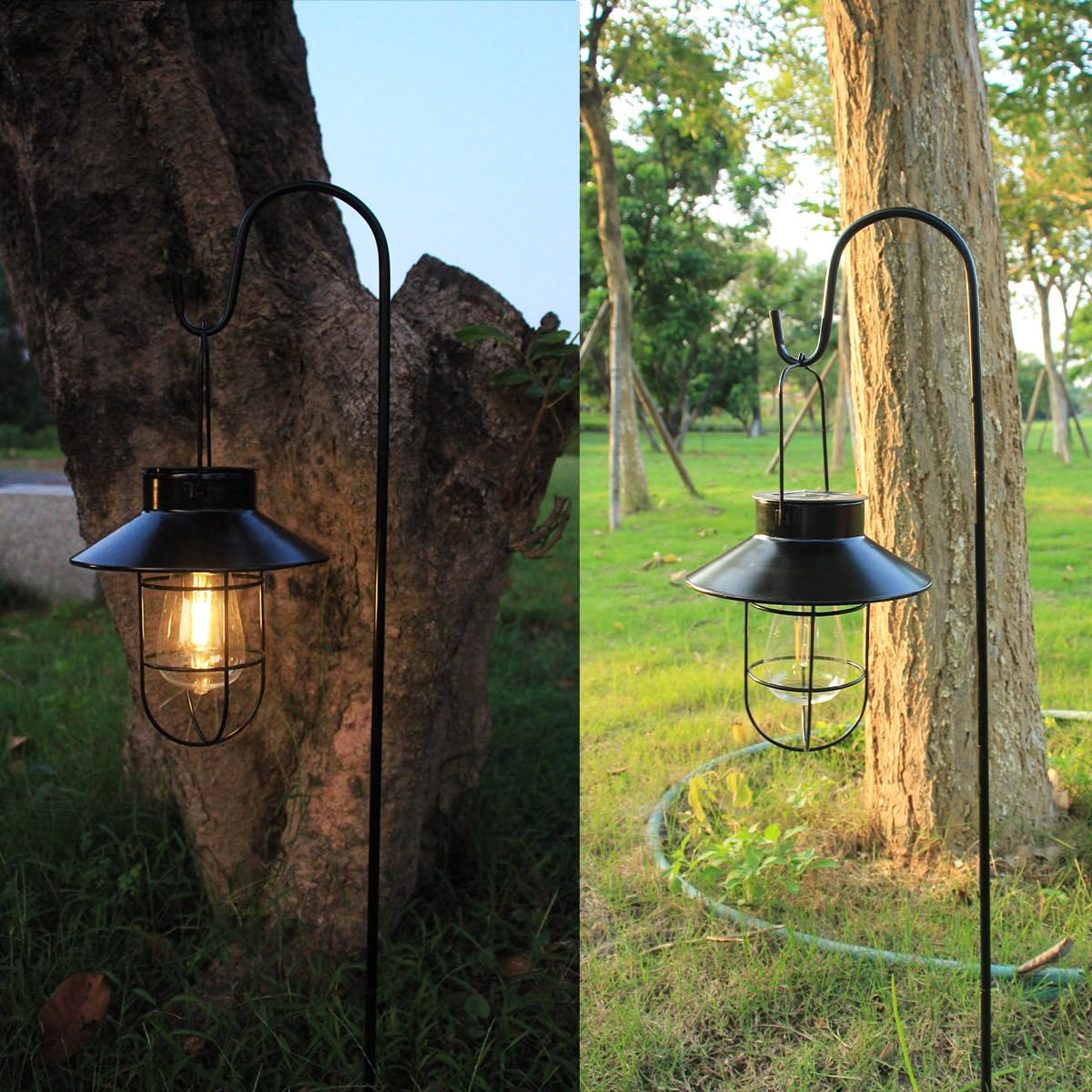 Solar Lantern 2Pack Outdoor Hanging Light- Waterproof Vintage Metal Light With Shepherd Hook Decorative For Patio, Backyard, Por