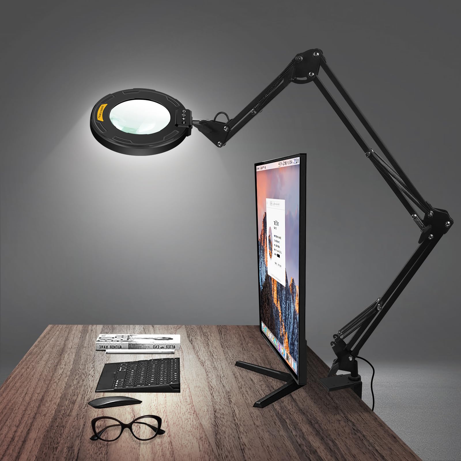 Magnifying Glass with Light 12X Magnifier Desk Lamp Close Work Up for Desktop Crafting, Reading, Sewing, Soldering, Ultra Long S