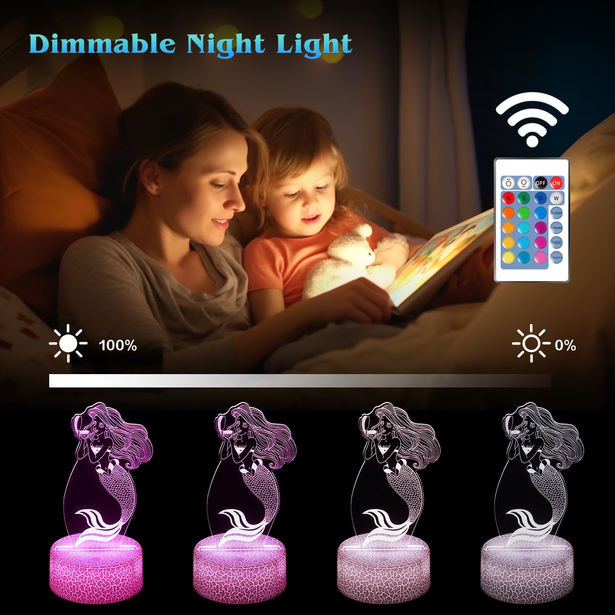 Shwkmoppe 3D Illusion Mermaid Night Light Gifts For Girls,16 Color Change Decor Bedside Lamp With Remote And Smart Touch, Gifts