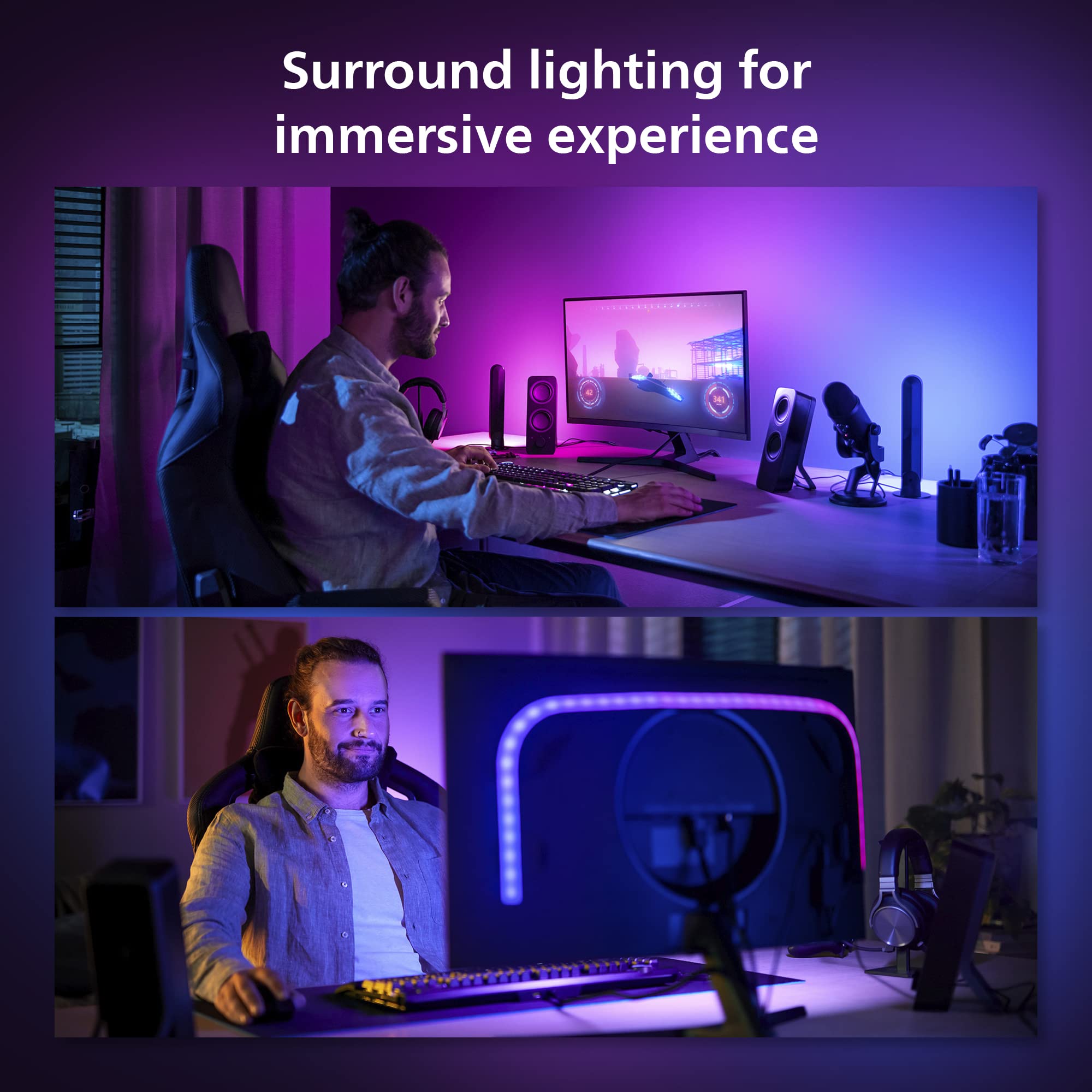 Philips Hue White And Color Ambiance Gradient Pc Led Lightstrip For 24'' To 27'' Monitors Requires Hue Hub, Compatible With Alex