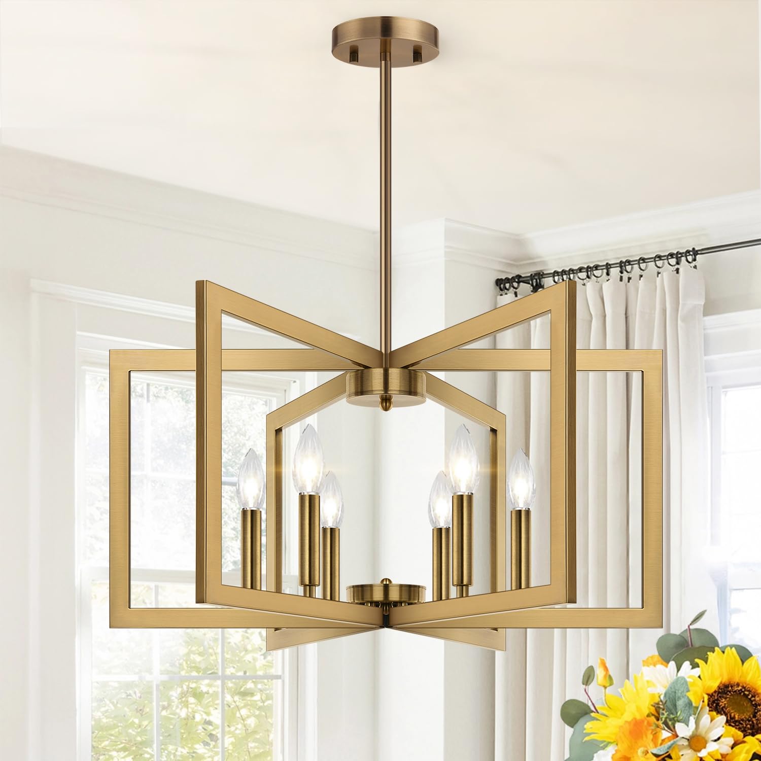 25 Modern Brass Chandelier for Dining Room  No Assembly Required Brass Dining Room Light Fixture Over Table  Industrial Metal Hanging Pendant Lights Fixture for Kitchen Island  Entryway  Foyer