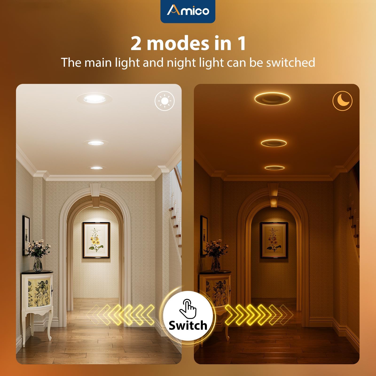 Amico 12 Pack 5/6 Inch LED Can Lights, Dimmable 5CCT 2700-6000K, 12W=110W, 1100LM,
