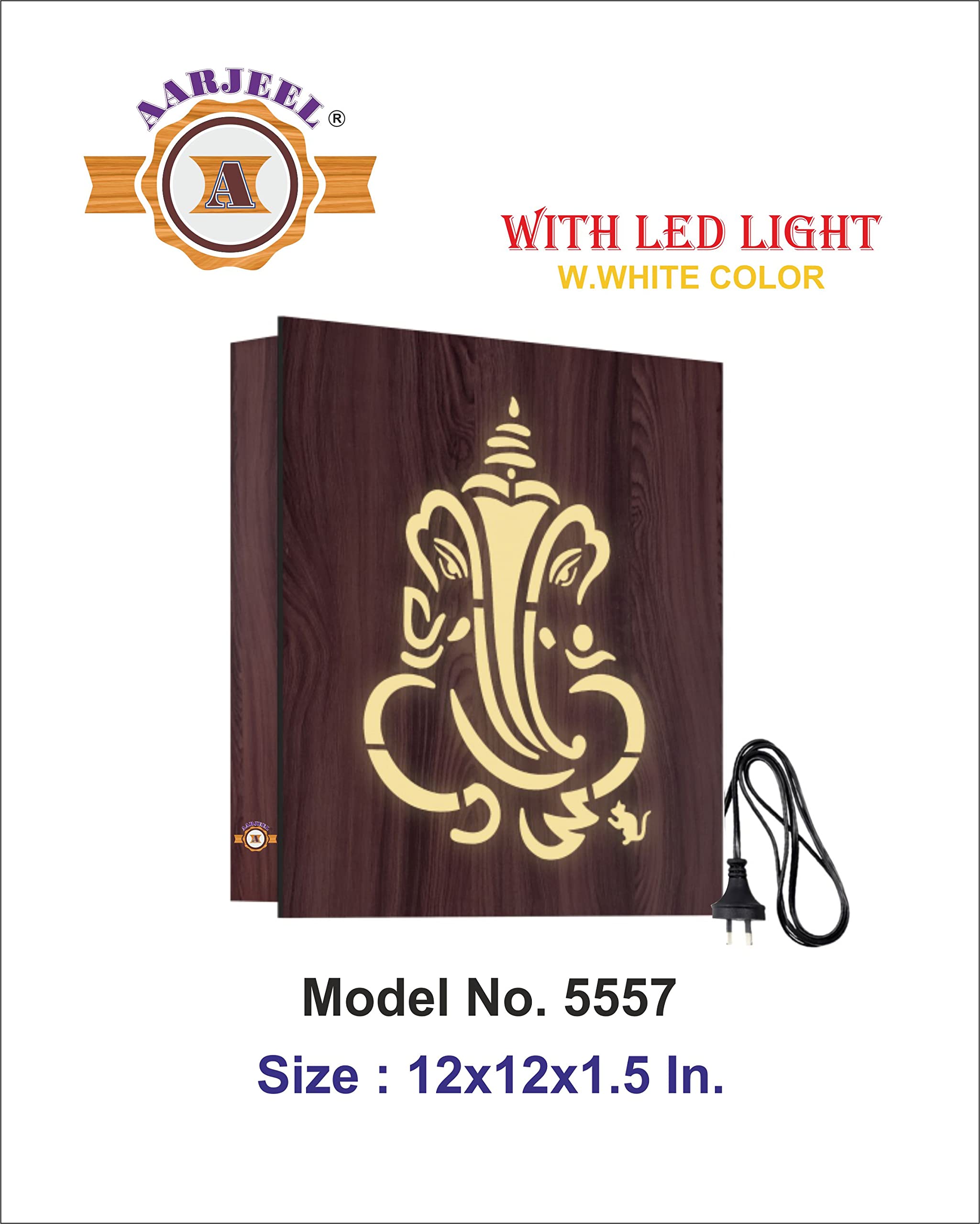 Aarjeel Decorative Wooden Ganesh Photo Frames for Wall with Light Decorative Wooden Wall Lights Lamps with Lights Attractive for