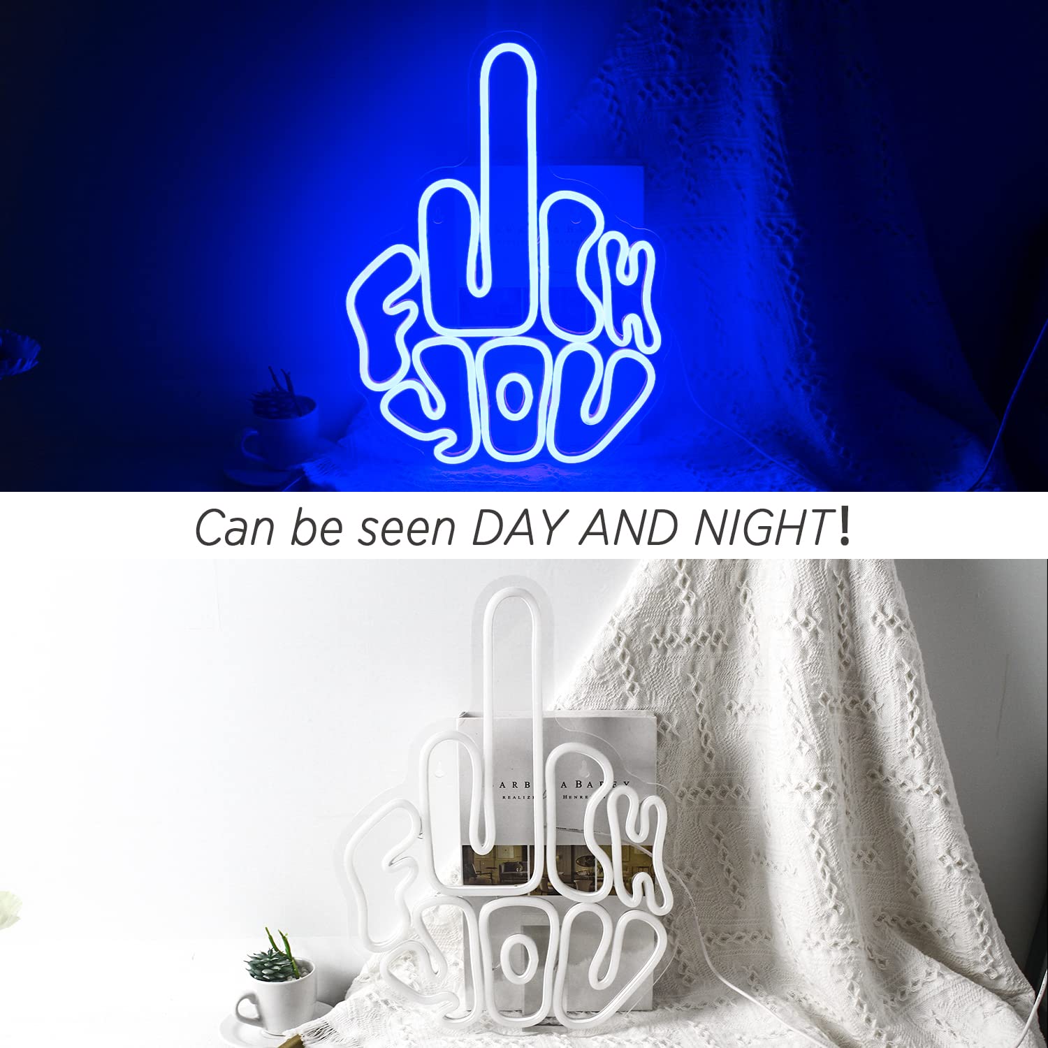 FAXFSIGN Neon Sign - Blue LED Wall Light, 15.7 x 11.8 inches, Acrylic, Model: Neon, B-blue Finger Decor for Bedroom, Party, Pub