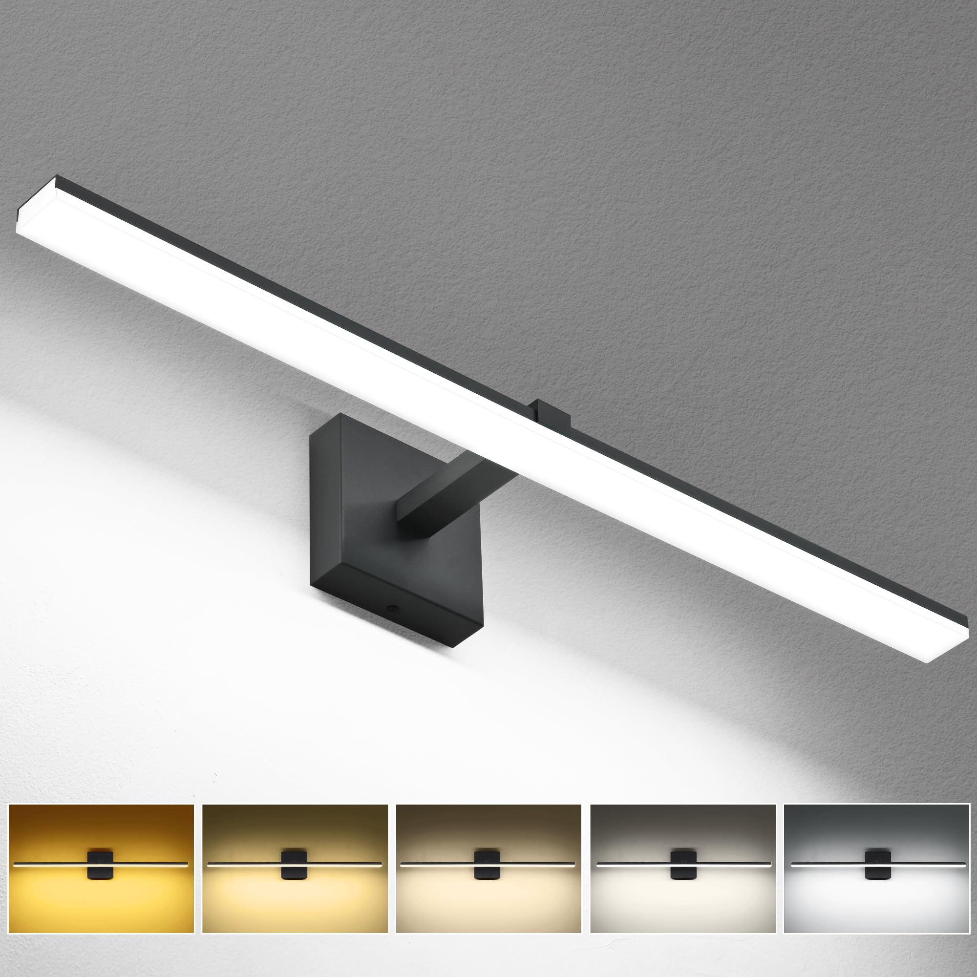 Zuzito Black Bathroom Light Fixtures 30Inch Modern Vanity Lights For Bathroom 5Cct Dimmable 22W Led Bath Wall Lighting Fixtures Over Mirror
