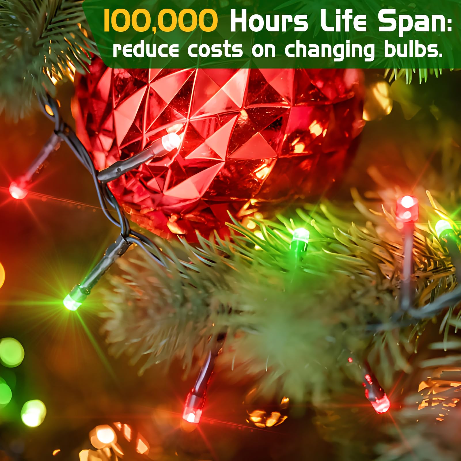 XURISEN Christmas Lights, 1400 LED Twinkle Fairy Lights, 551FT Green Wire, 8 Modes, Red+Green for Home, Party, Wedding
