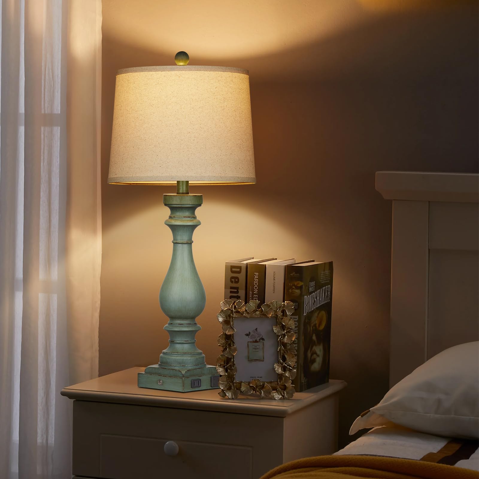 Cinkeda 29 Tall Table Lamp for Living Room Set of 2,Vintage Bedside Nightstand Lamps with USB C+A Ports & AC Outlet,3-Way Dimmab